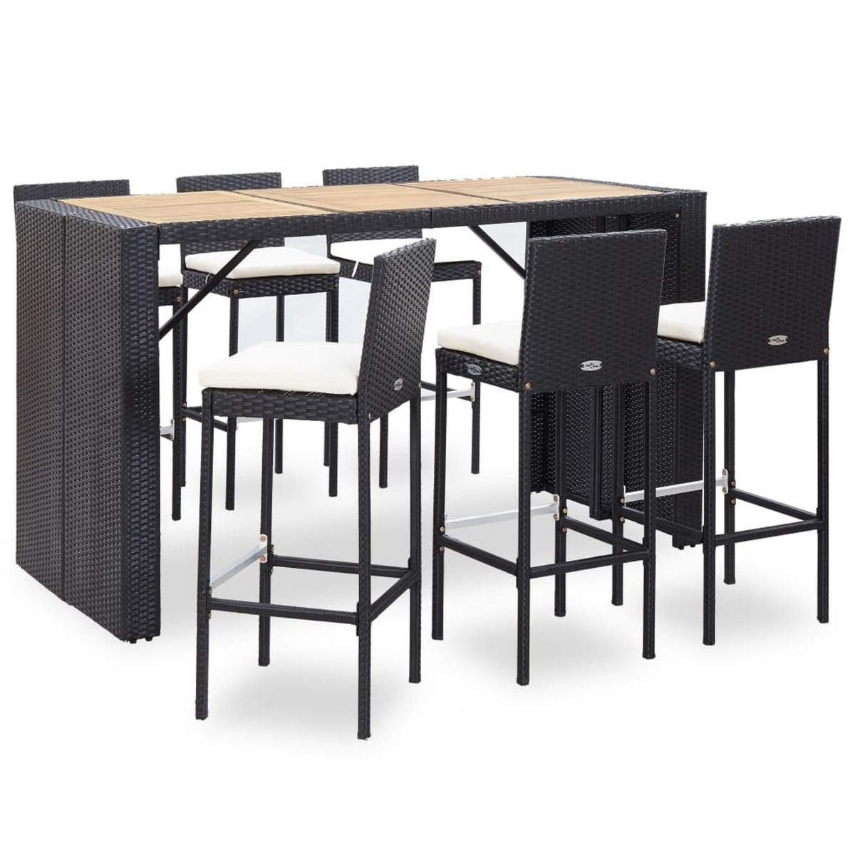 Picture of Benjara BM325868 7 Piece Outdoor Bar Table & 6 Chairs Set with White Cushions & Black Rattan