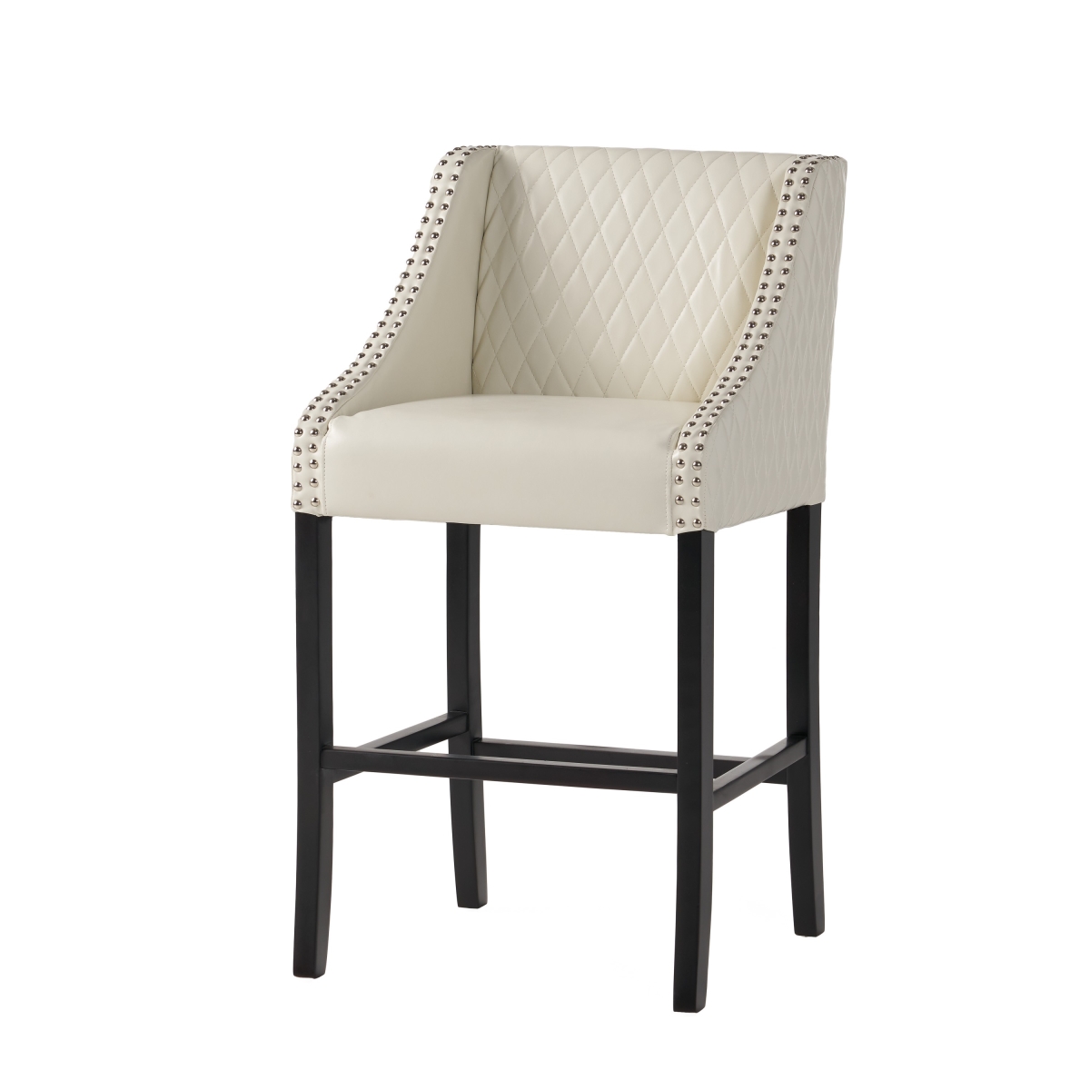 Picture of Benjara BM327703 Cross Barstool Chair with Curved Armrest Design&#44; Ivory Bonded Leather