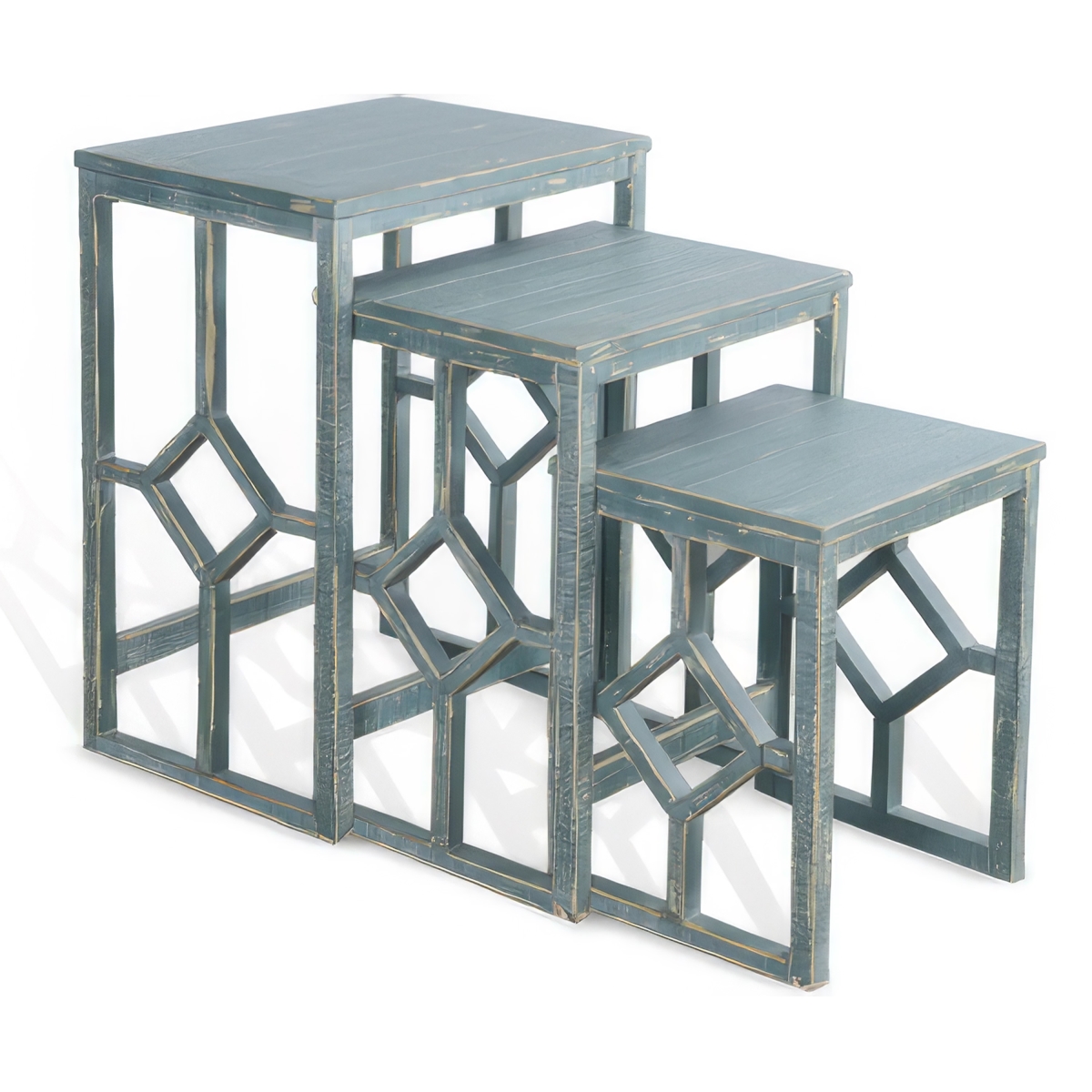 Picture of Benjara BM325336 3 Piece Rena Nesting Accent Table Set with Slatted&#44; Rustic Green & Mahogany