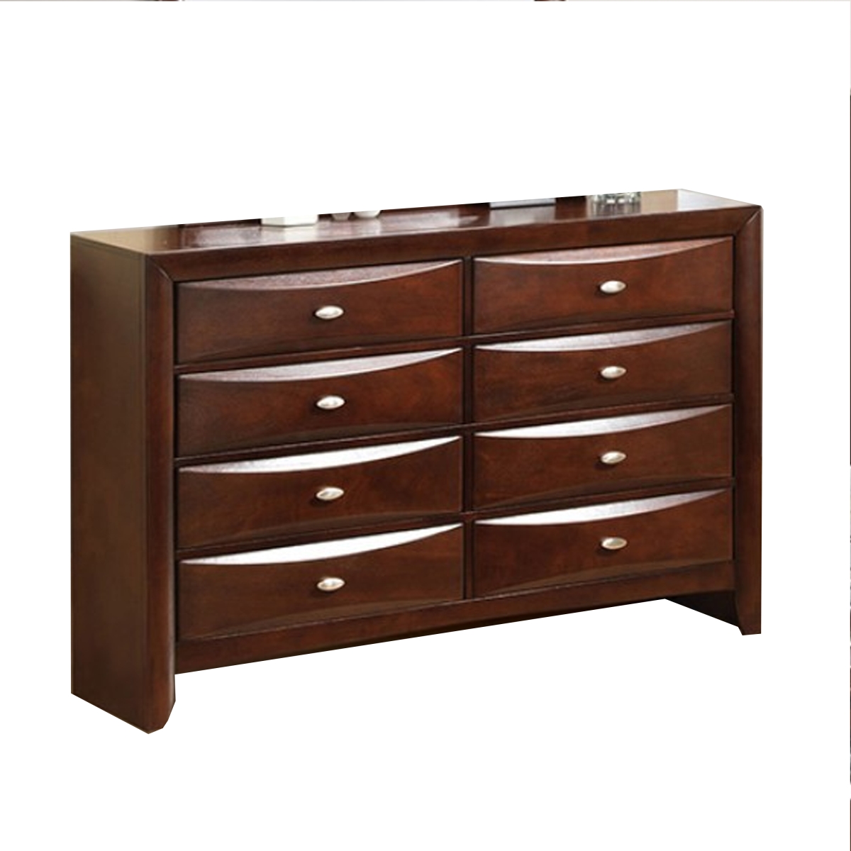 Picture of Benjara BM319526 Simo Wide Dresser with Nickel Metal Knobs & 8 Drawers&#44; Cherry Brown Solid Wood