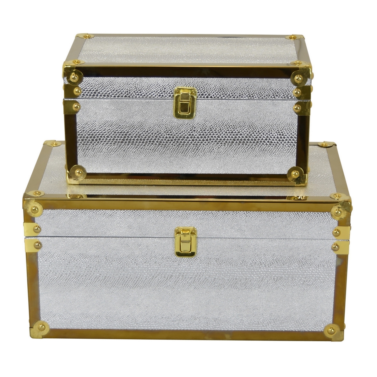 Picture of Benjara BM324315 Jito Decorative Jewelry Box with Abstract Pattern&#44; Silver & Gold - Set of 2