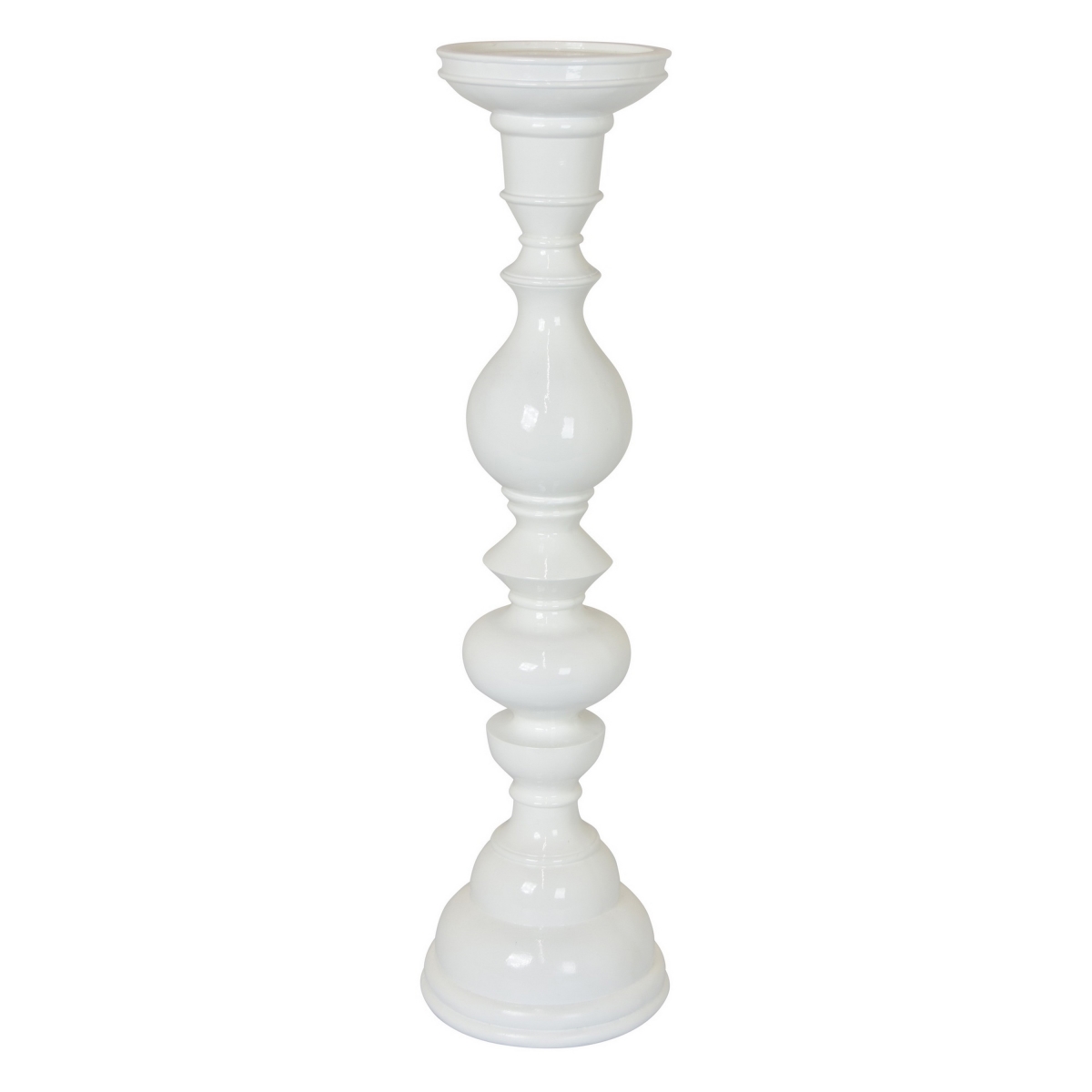 Picture of Benjara BM324535 23 in. Naze Tabletop Candle Holder with Turned Accents&#44; White Resin