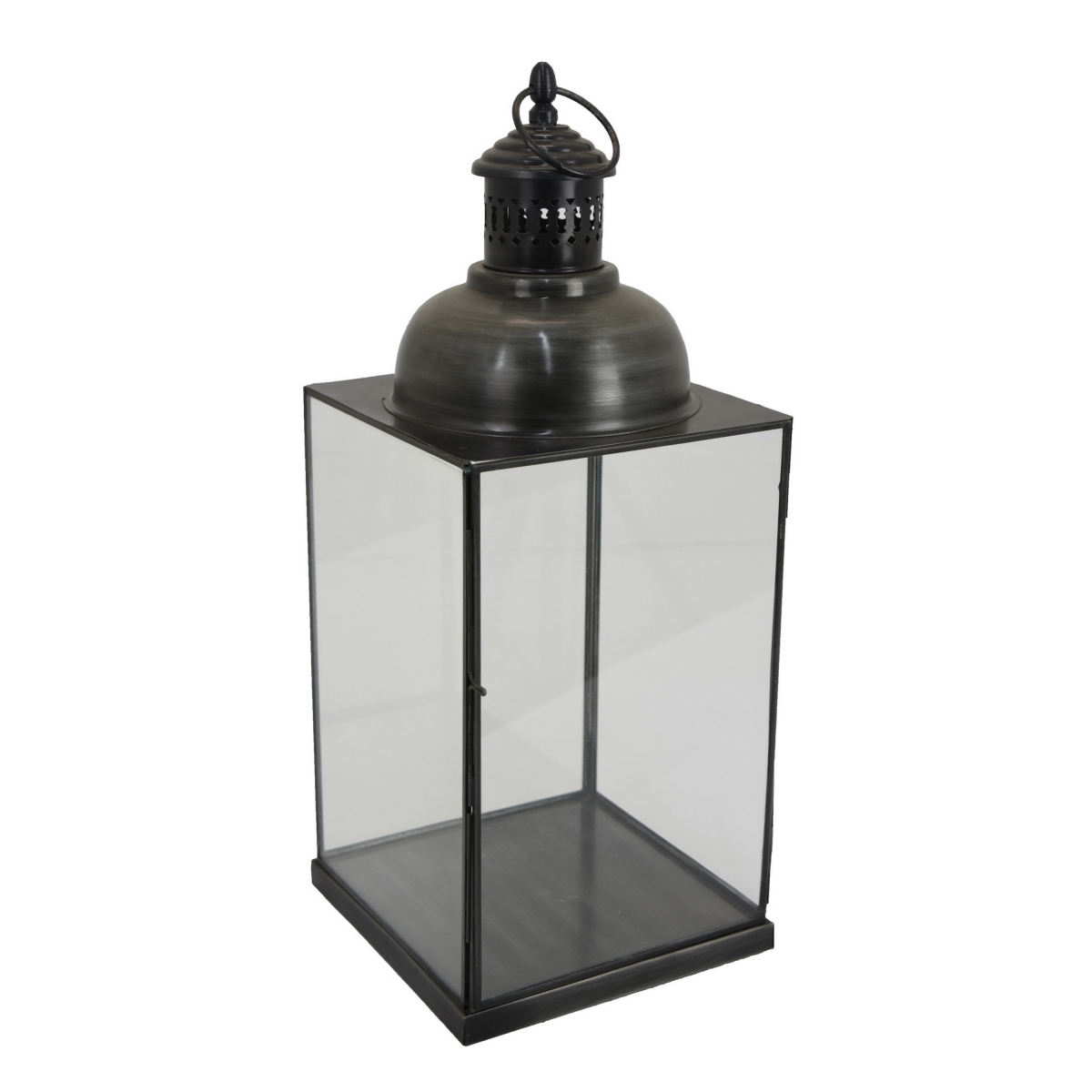 Picture of Benjara BM324607 20 in. Laila Tall Size Lantern with Glass Panels & Square Base&#44; Black Metal