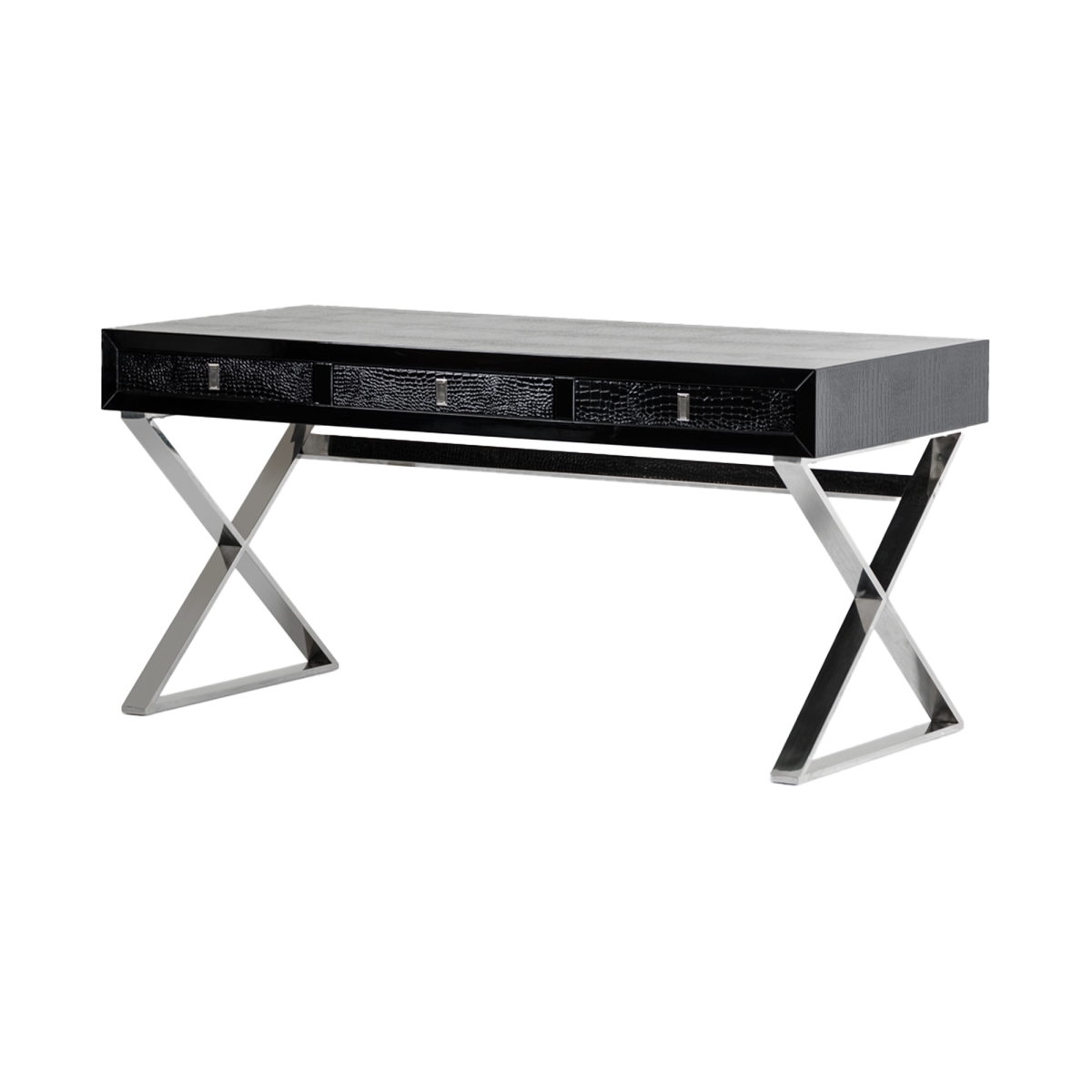 Picture of Benjara BM325233 57 in. Cyen Office Writing Desk with 2 Drawers & Black Crocodile Lacquer