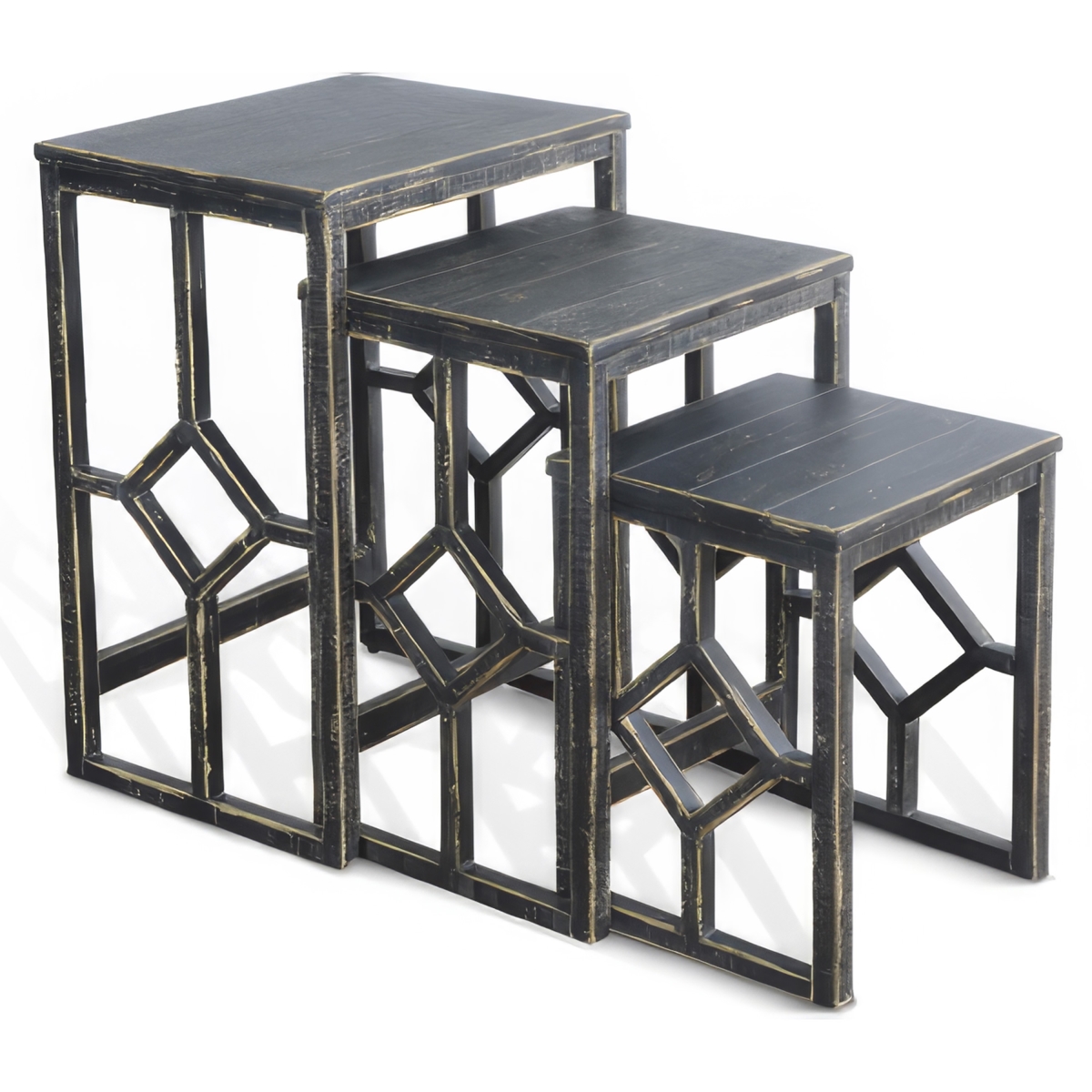 Picture of Benjara BM325334 3 Piece Rena Nesting Accent Table Set with Slatted&#44; Rustic Black & Mahogany