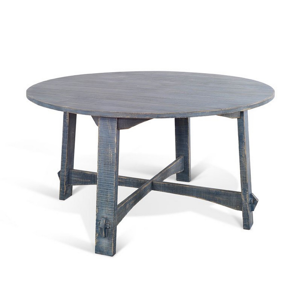Picture of Benjara BM325398 Rena Dining Table with 54 in. Round Planked Ocean Blue & Mahogany Wood