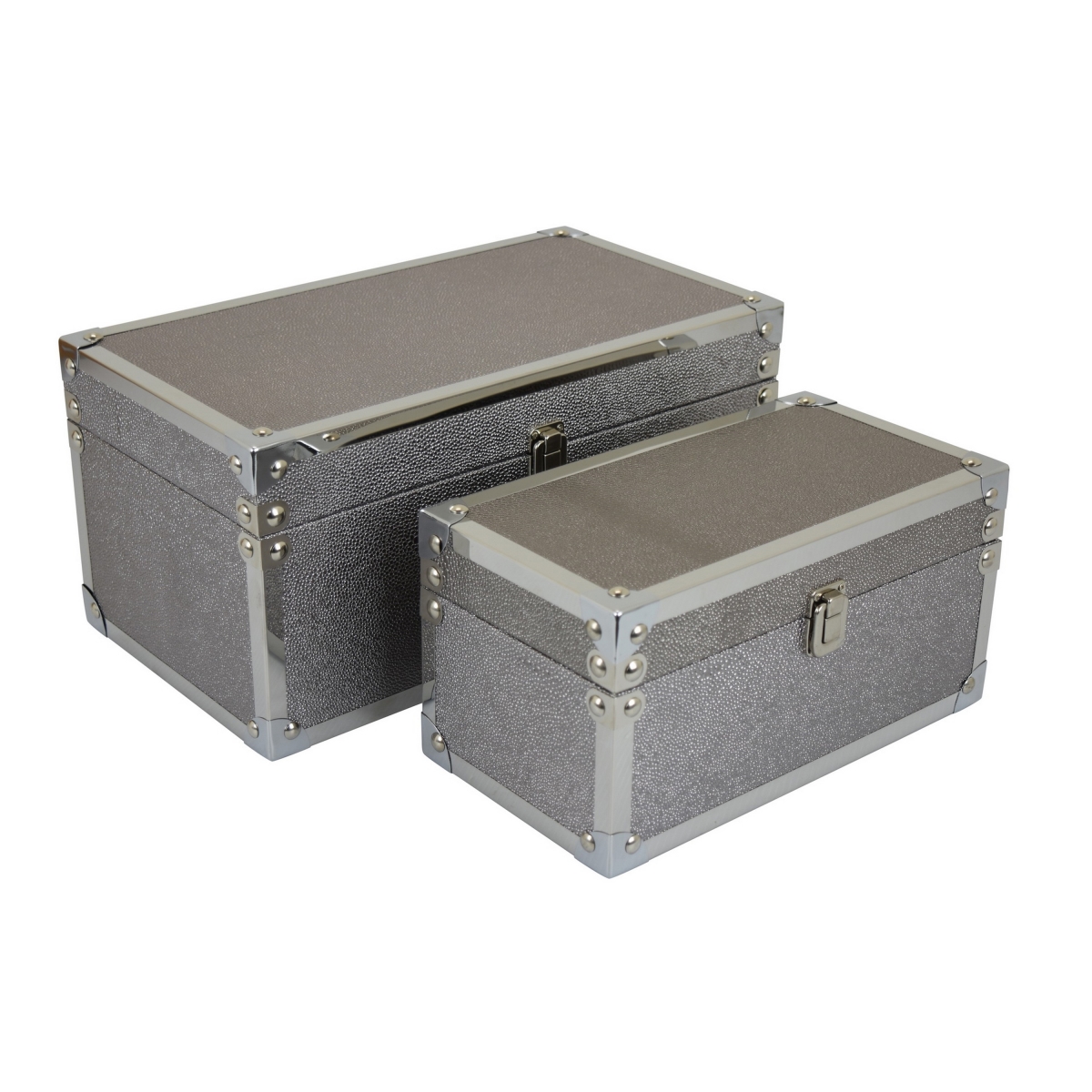 Picture of Benjara BM324654 Mecca Storage Box with Rivet Accents&#44; Chrome Metal & Silver Wood - Set of 2