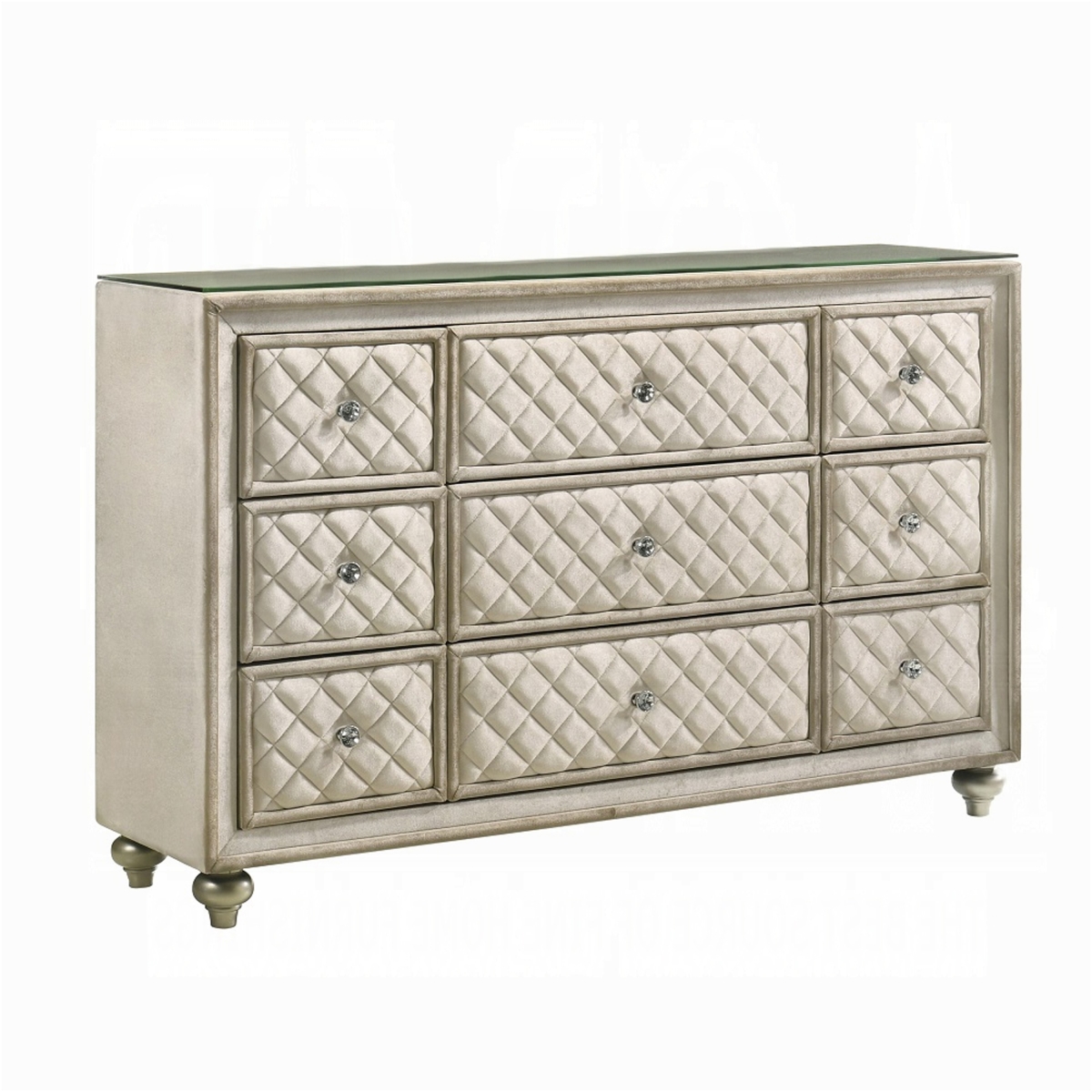 Picture of Benjara BM324704 Willa Wide Dresser Chest with 9 Drawers & Faux Crystal&#44; Tufted Beige Velvet