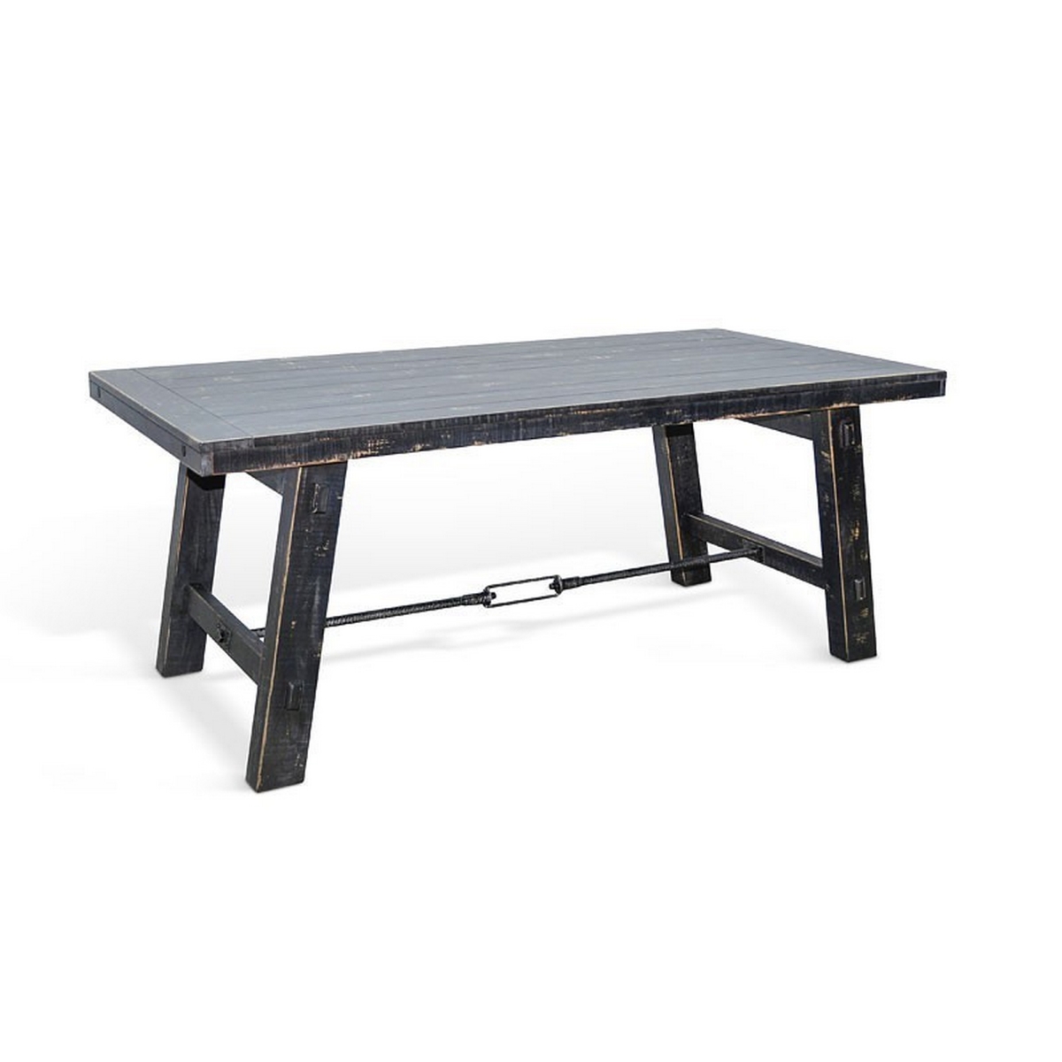 Picture of Benjara BM325412 74 in. Rena Dining Table with Turnbuckles&#44; Black Sand & Mahogany Wood