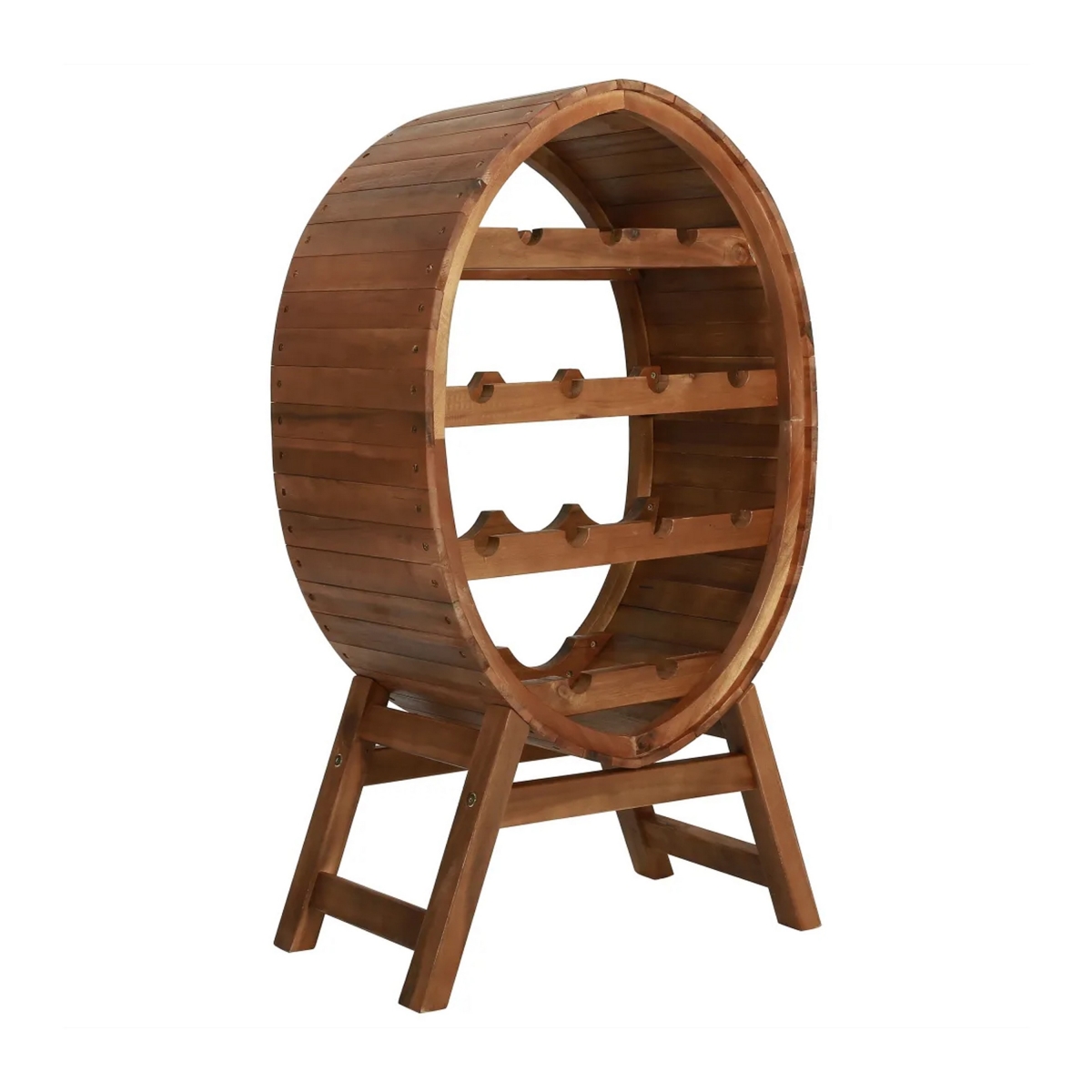 Picture of Benjara BM325574 Oval Wine Rack with 13 Bottles & 35 in. Tall Brown Solid Acacia Wood Frame