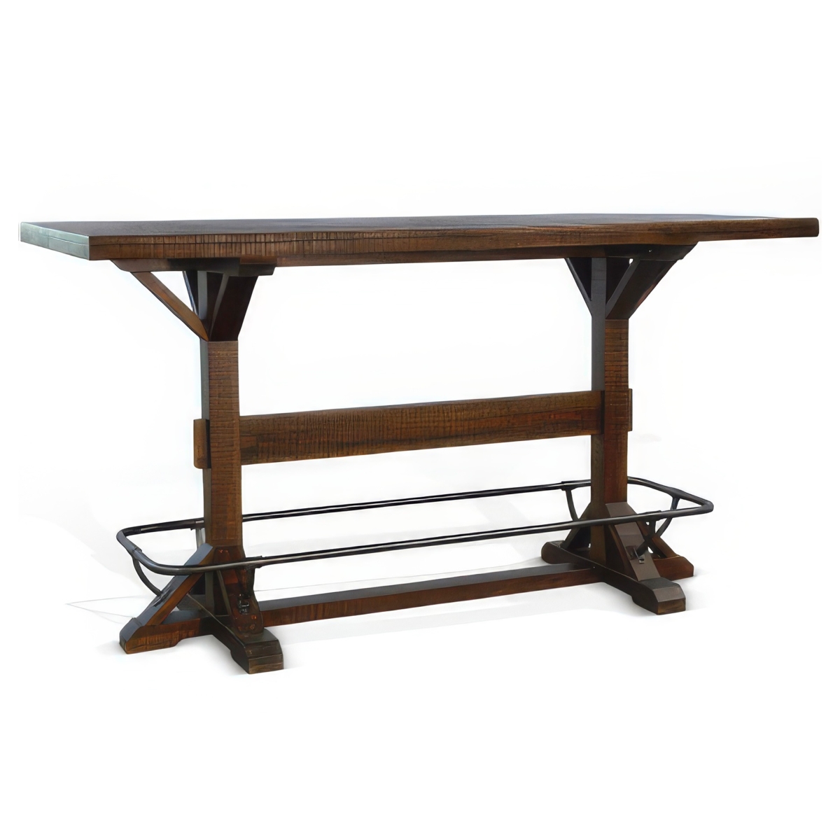Picture of Benjara BM325208 78 in. Flint Pub Bar Table with Black Metal Foot Rail&#44; Dark Brown Wood