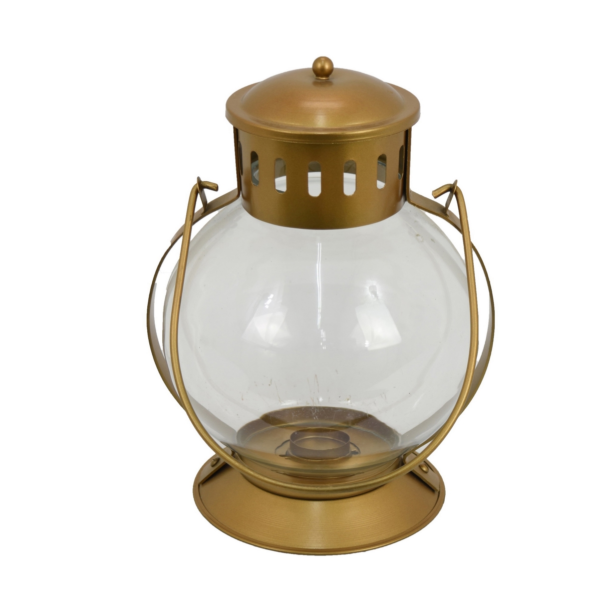 Picture of Benjara BM324609 12 in. Decorative Lantern with Round Glass Shade Handle & Golden Metal