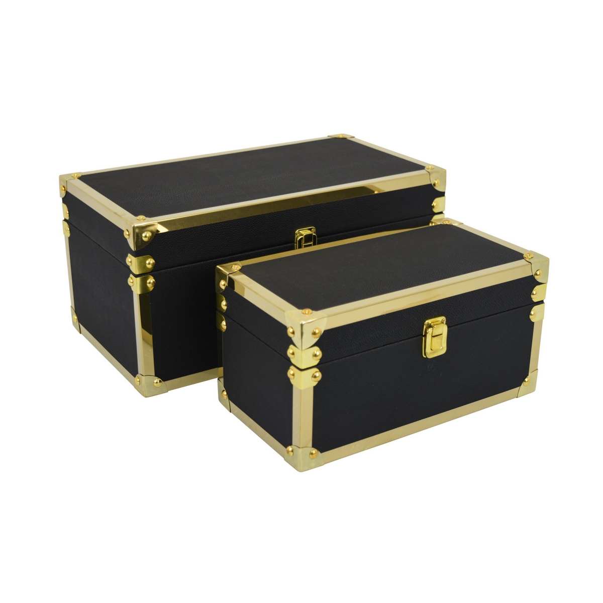 Picture of Benjara BM324648 Mecca Storage Box with Rivet Accents&#44; Gold Metal Trim & Black Wood - Set of 2