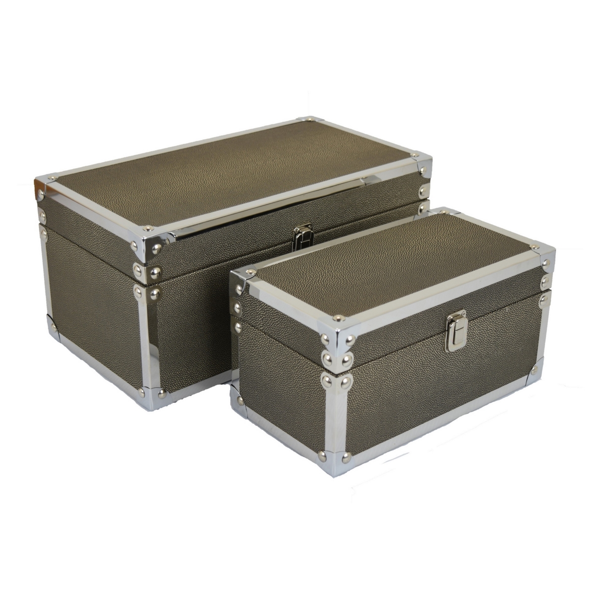 Picture of Benjara BM324652 Mecca Storage Box with Rivet Accents&#44; Chrome Metal & Bronze Wood - Set of 2