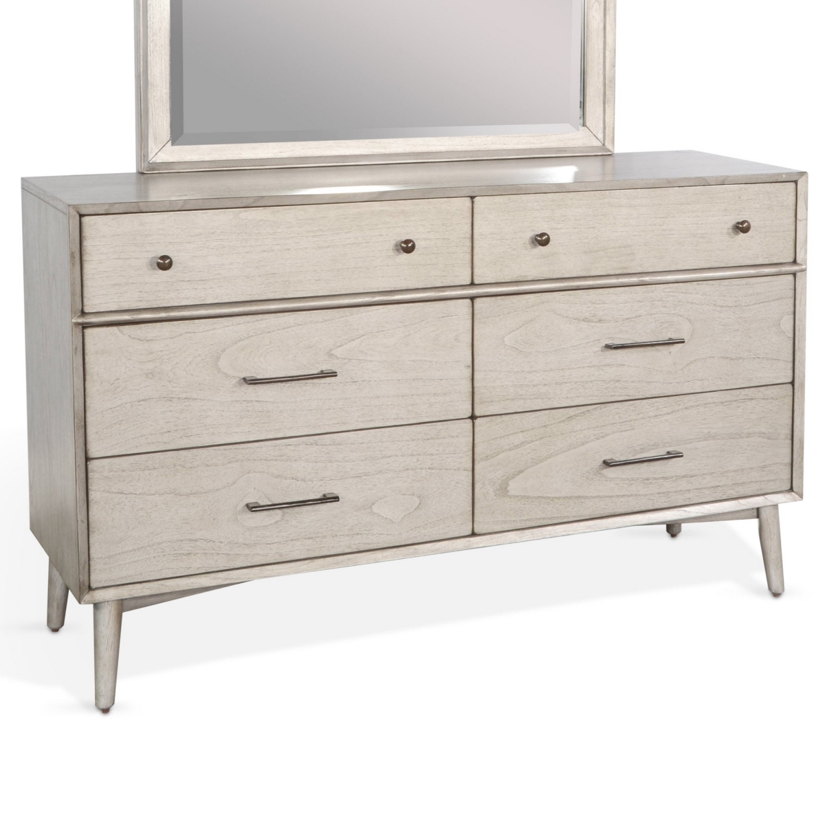 Picture of Benjara BM325370 Amy Wide Dresser Chest with 6 Drawers & Angled Legs&#44; Gray Mindi Wood