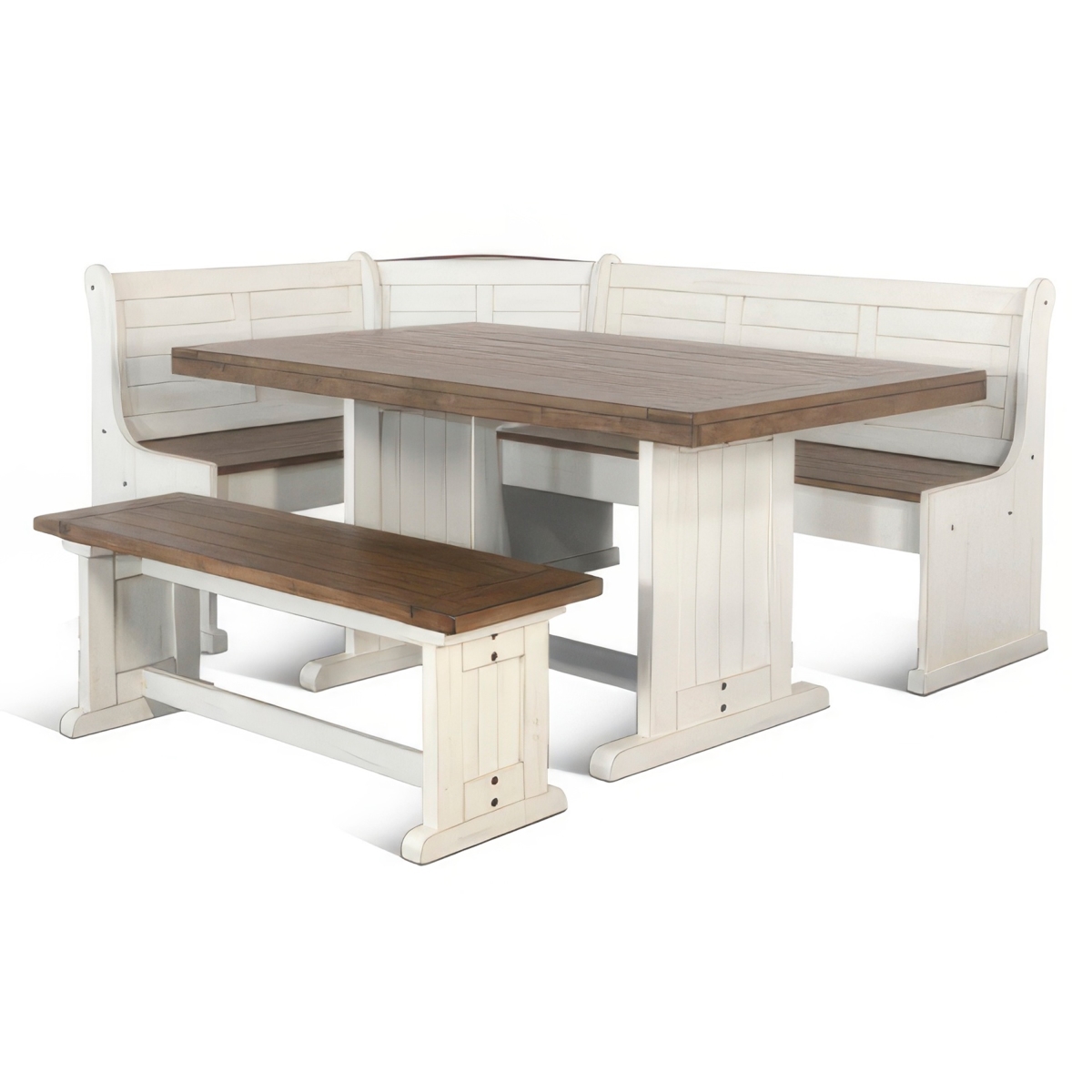 Picture of Benjara BM325263 4 Piece Sime Corner Breakfast Nook Set with White Brown Dining Table & Bench