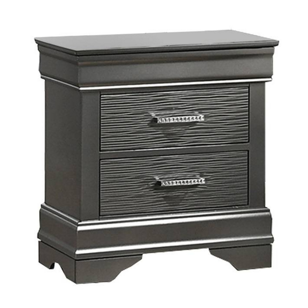 Picture of Benjara BM326051 24 in. Jean Nightstand with 2 Drawers & Curved Frame&#44; Dark Gray Solid Wood