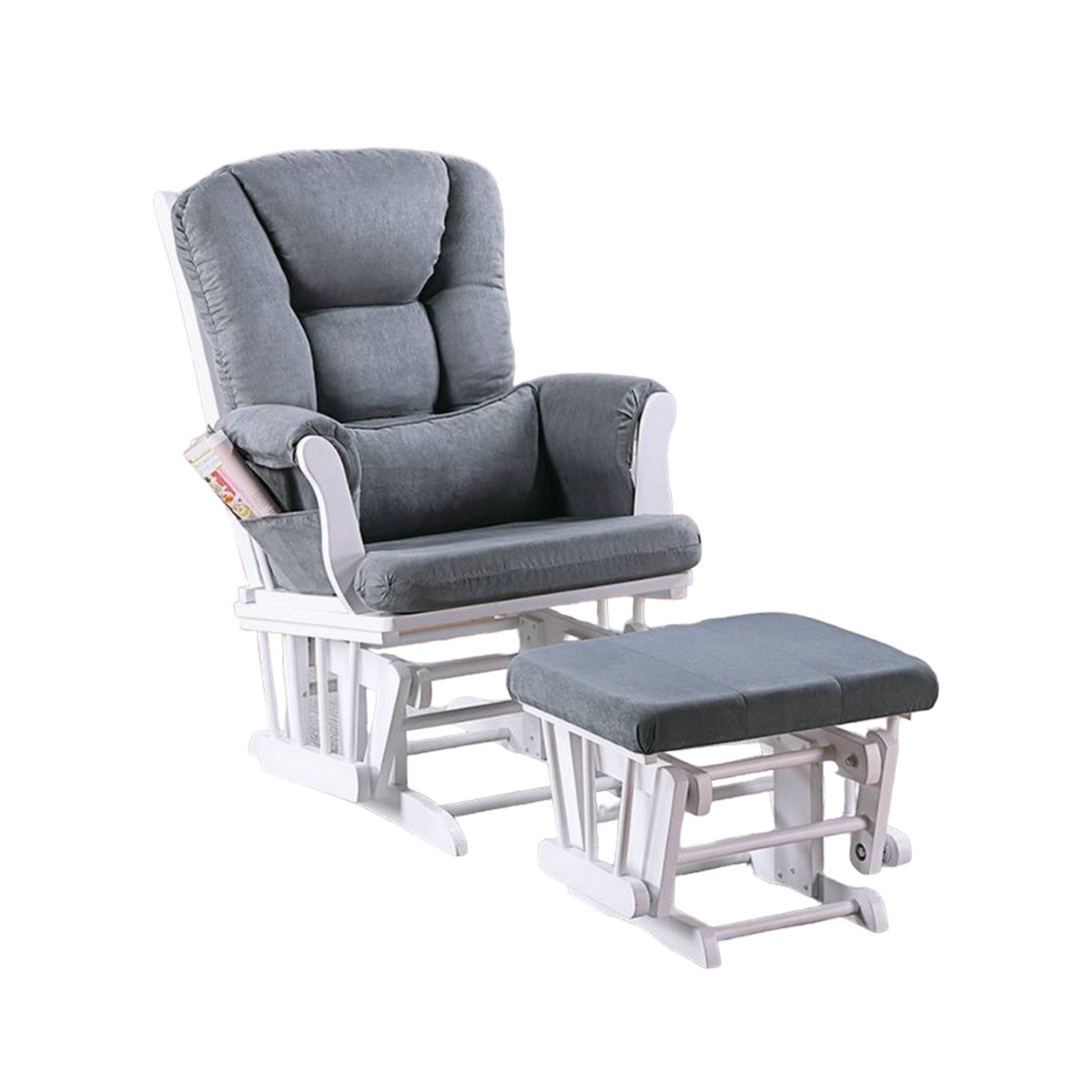 Picture of Benjara BM326063 Noni Glider Manual Recliner Chair with Square Ottoman&#44; White Wood & Gray