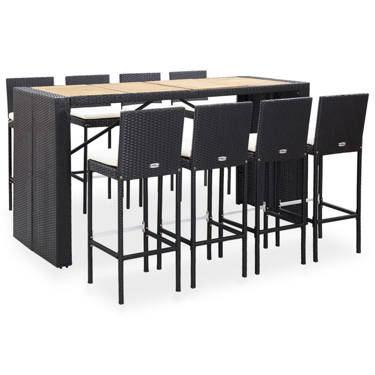 Picture of Benjara BM326292 9 Piece Outdoor Bar Table Set with 8 Chairs & Black Poly Rattan&#44; Acacia Wood