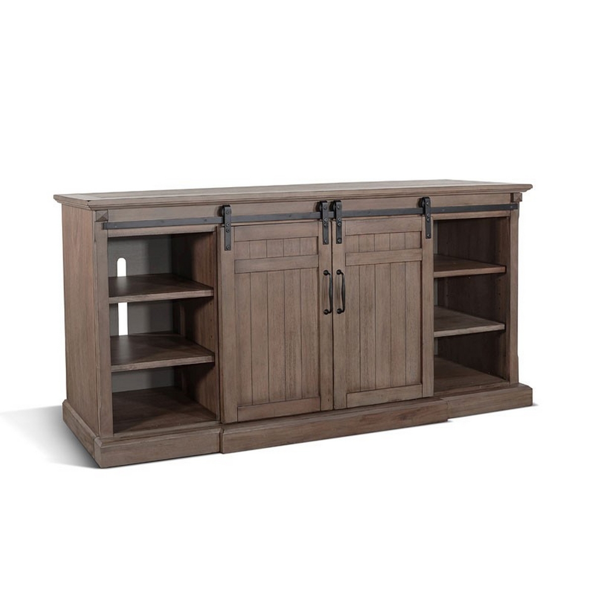 Picture of Benjara BM325556 78 in. Yael TV Media Console with Fireplace & Barn Doors&#44; Brown