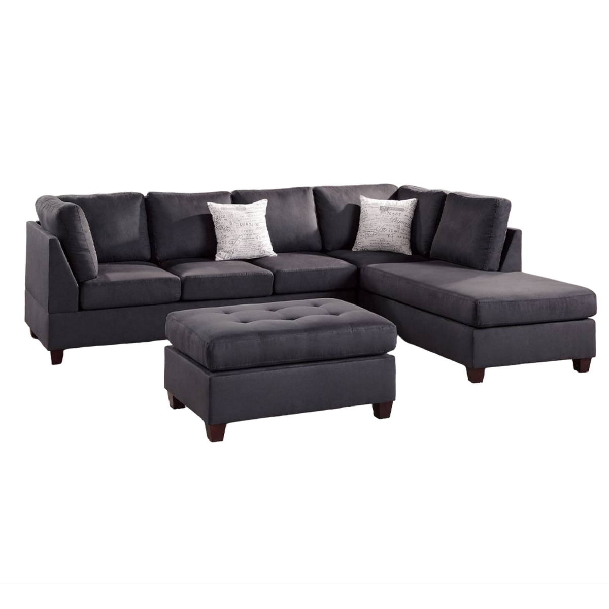 Picture of Benjara BM326181 3 Piece Somy Reversible L-Shaped Sectional Sofa with Ottoman&#44; Ebony Black Fabric