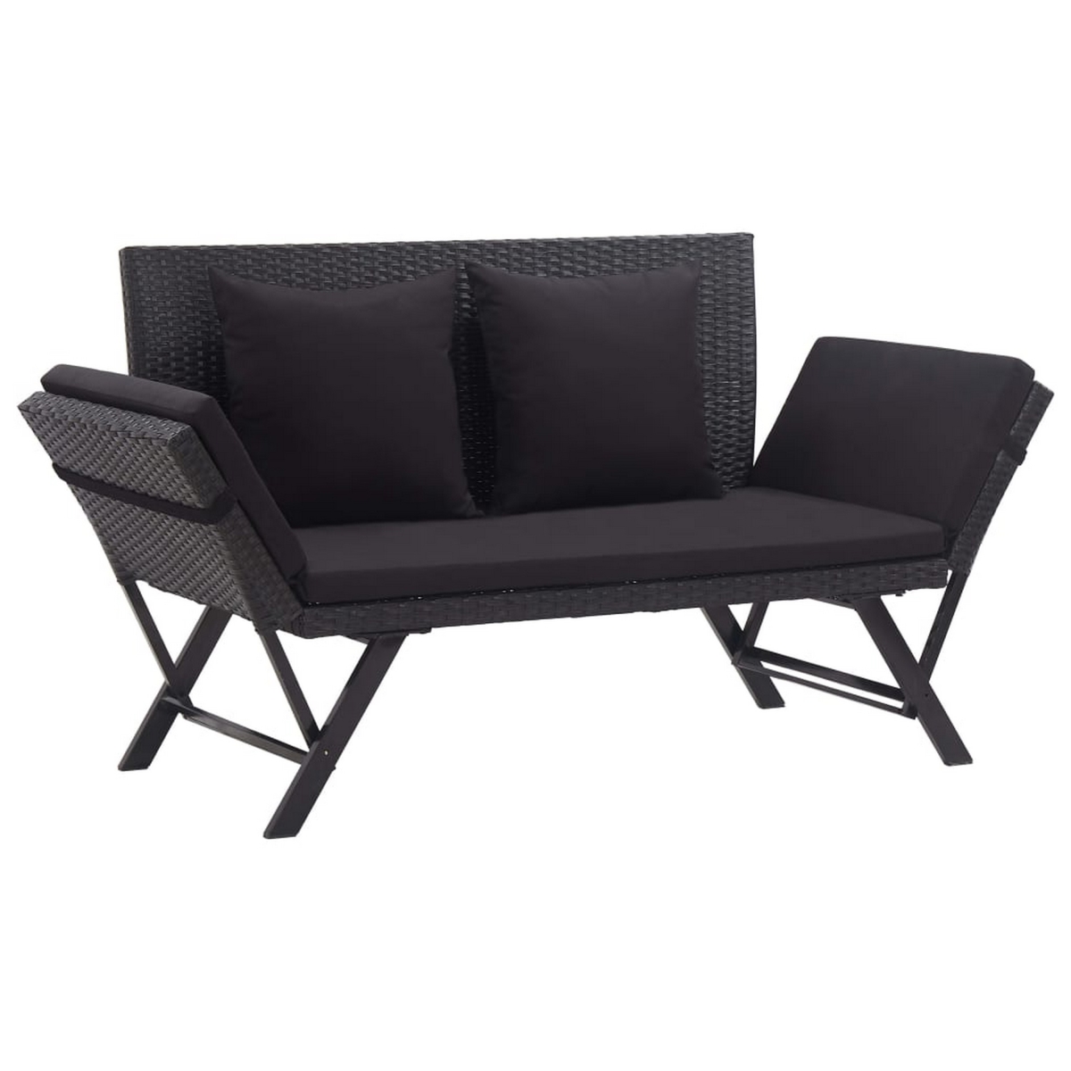 Picture of Benjara BM326417 51 in. Outdoor Loveseat Bench with Black Fabric Cushions & Steel Rattan