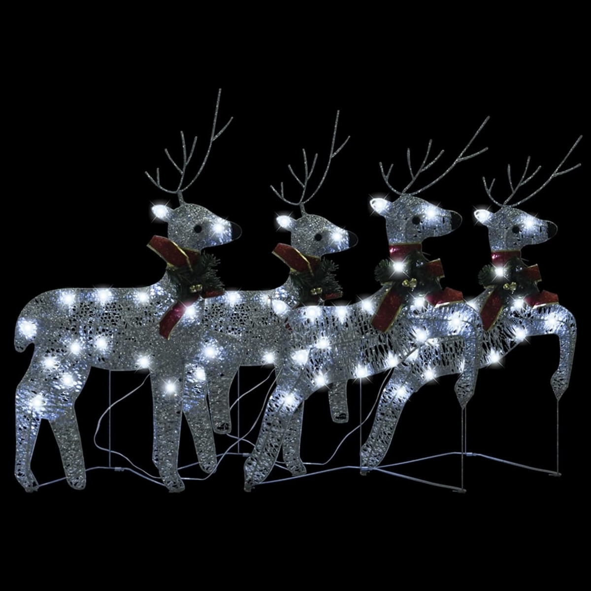 Picture of Benjara BM325960 Outdoor 4-Reindeer Christmas Decor with 80 Cool White LED & Silver Metal