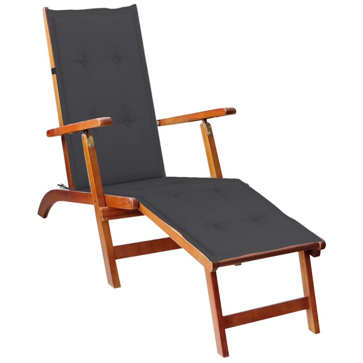 Picture of Benjara BM326337 Outdoor Deck Chaise Lounger with Footrest & Gray Cushions&#44; Acacia Wood