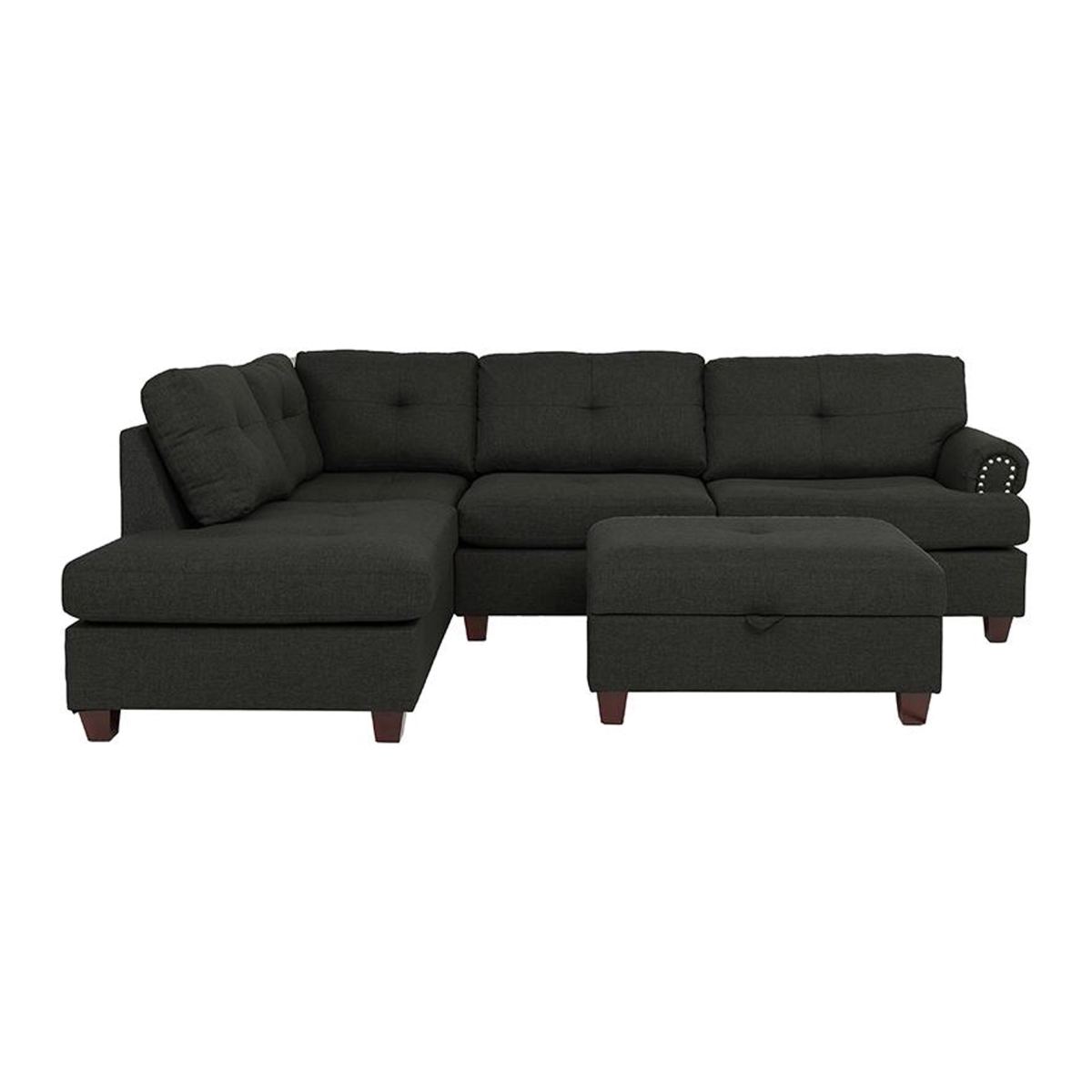 Picture of Benjara BM326180 3 Piece Mey L-Shaped Reversible Sectional Sofa with Ottoman&#44; Black Dorris Fabric