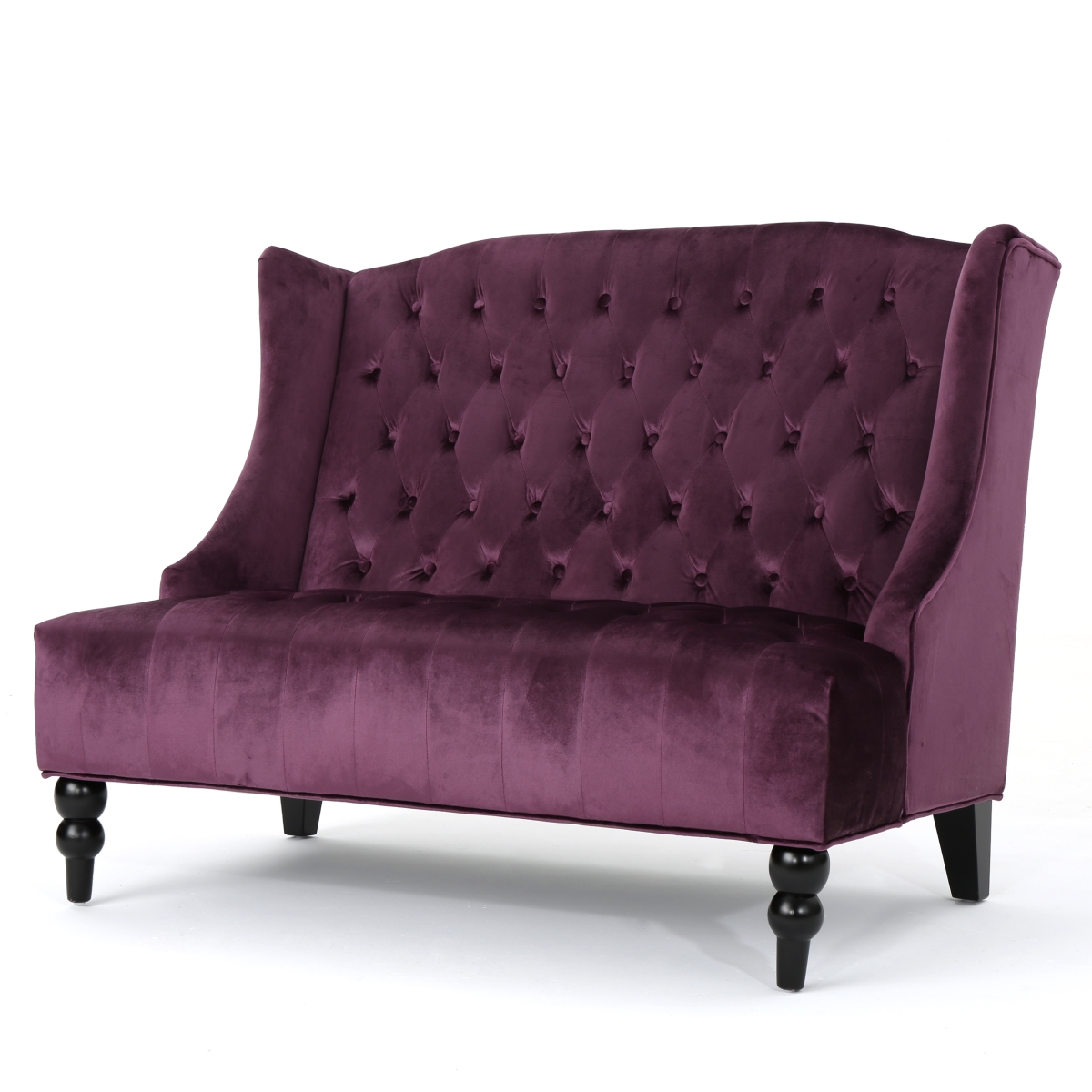 Picture of Benjara BM321558 50 in. Lanny Loveseat Settee - Wingback Bench Wood - Tufted Raisin Purple Velvet