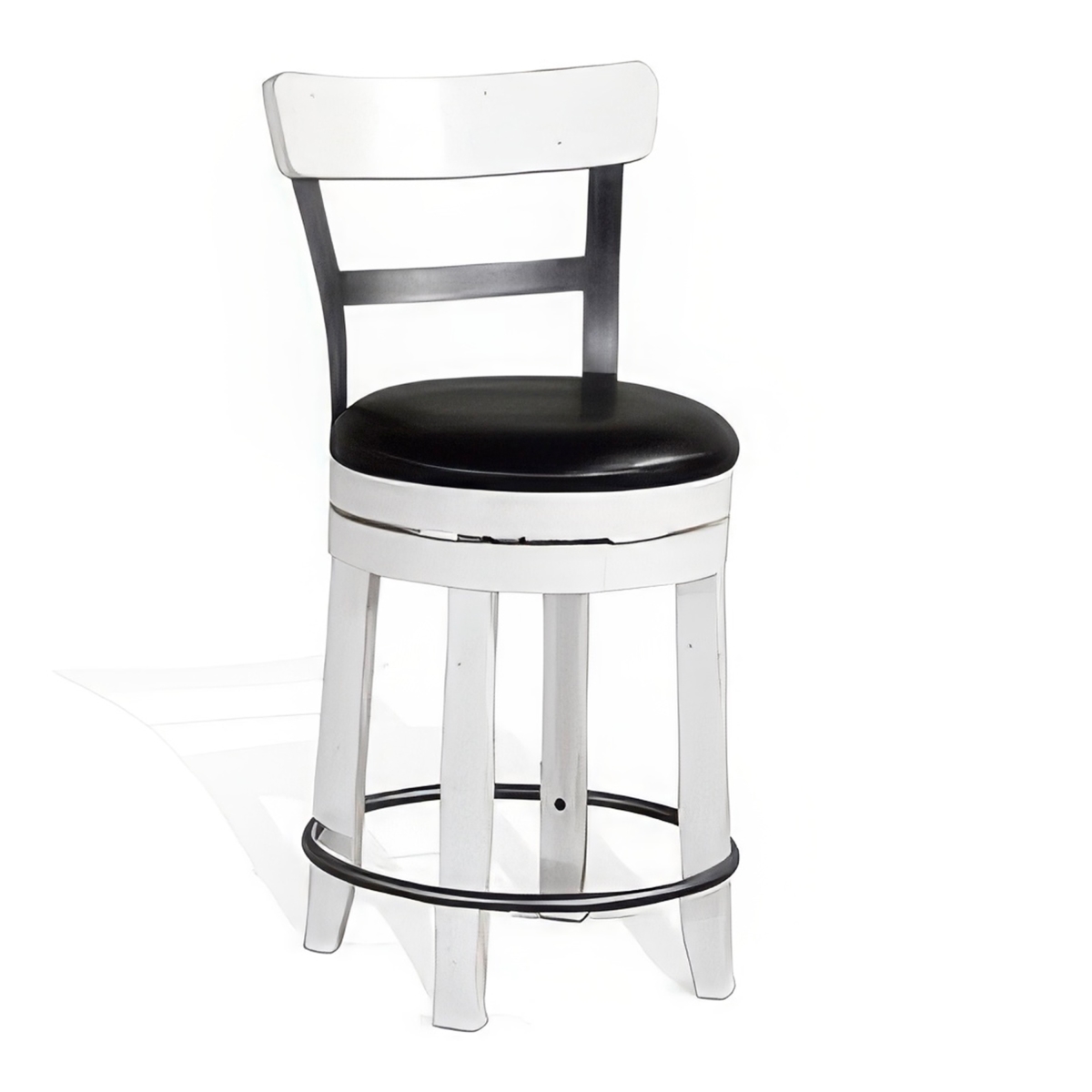 Picture of Benjara BM324877 Orso Swivel Counter Stool Chair - Black Faux Leather&#44; White - Set of 2