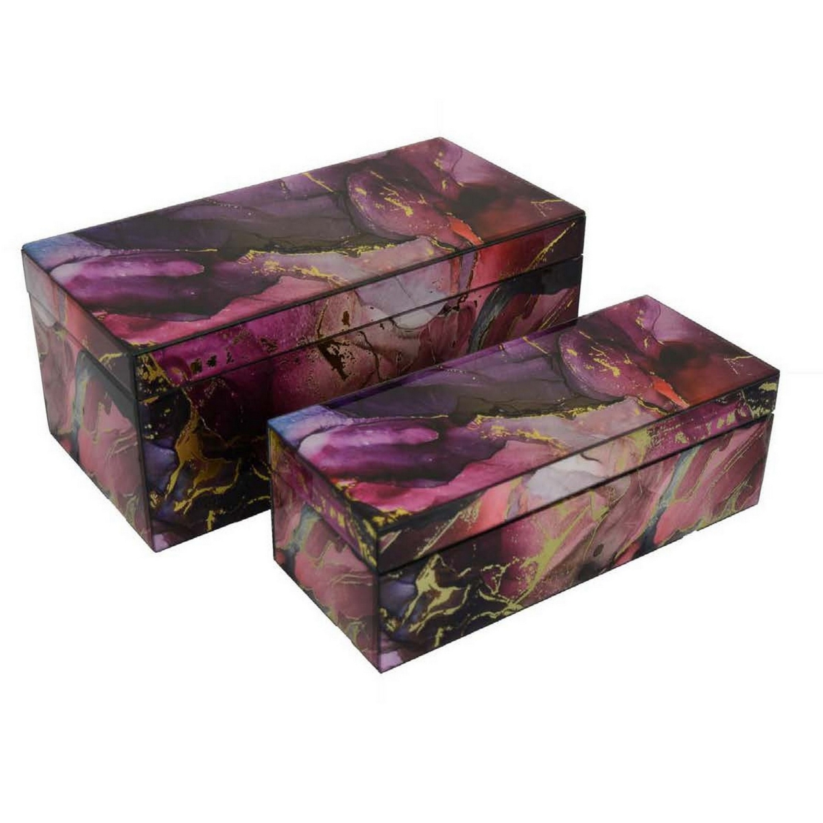 Picture of Benjara BM331376 Dory Decorative Box - Faux Agate Stone Accent Glass&#44; Pink & Gold - Set of 2