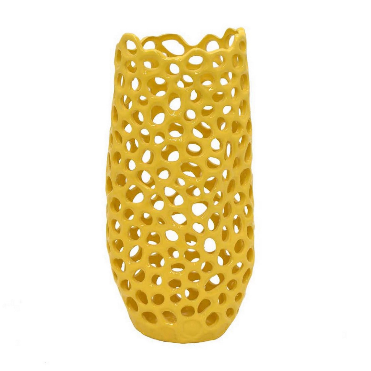 Picture of Benjara BM331442 15 in. Kifa Flower Vase - Modern Cutout Textured Look - Yellow Ceramic
