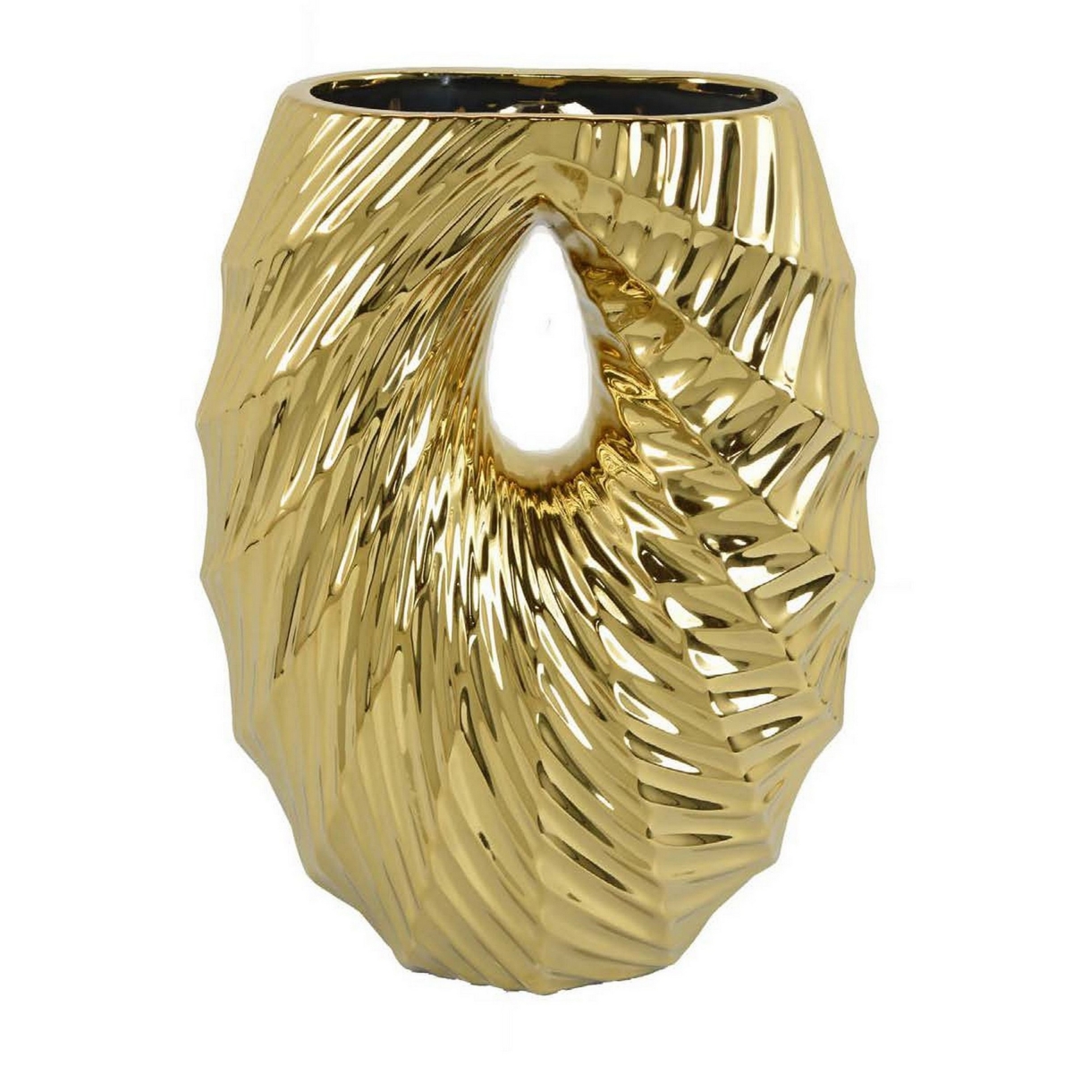 Picture of Benjara BM331467 16 in. Decorative Vase - U Shape Ceramic Body - Gold Geometric Pattern