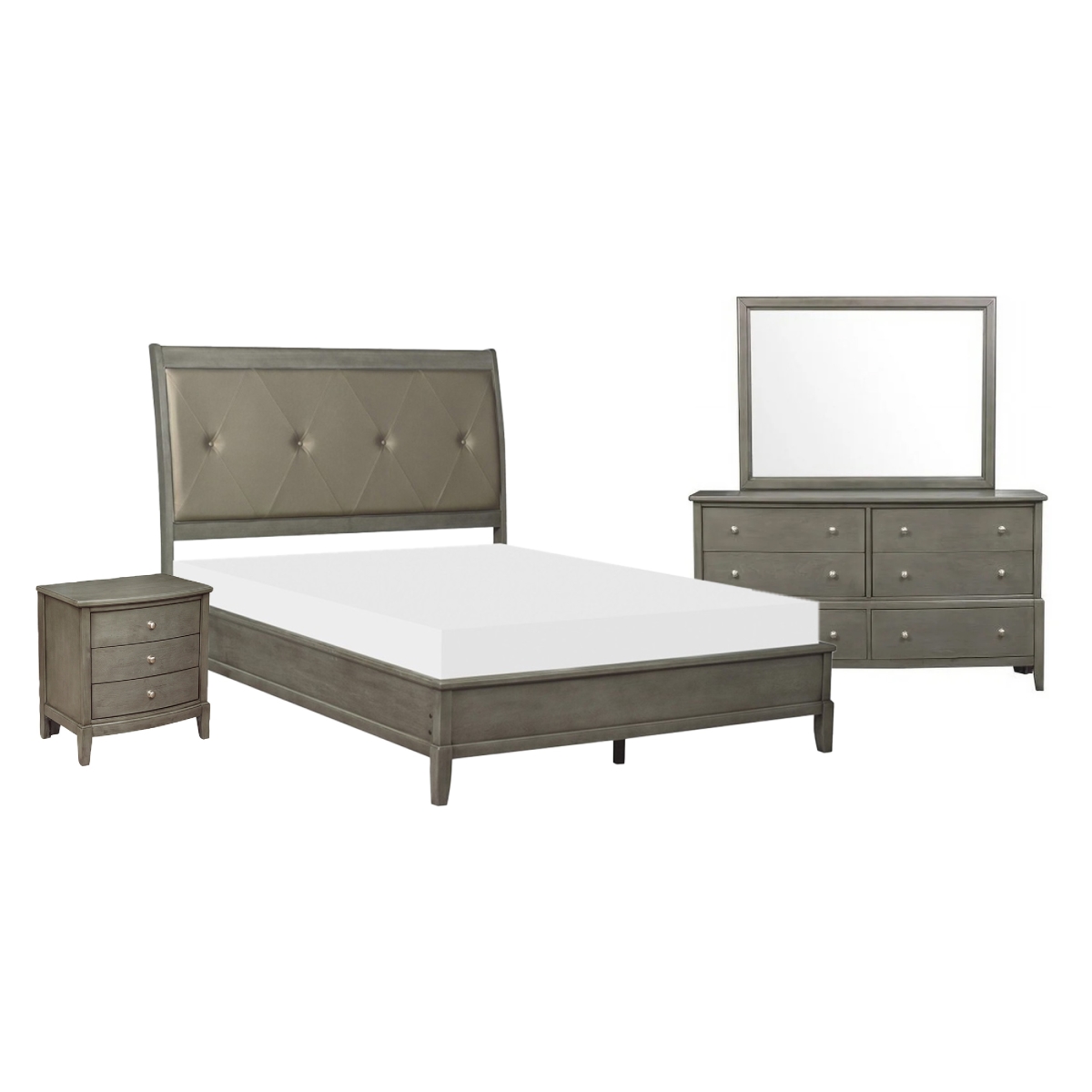 Picture of Benjara BM332709 Beli Bedroom Set - Button Tufted Headboard&#44; Gray - Queen Size - 4 Piece