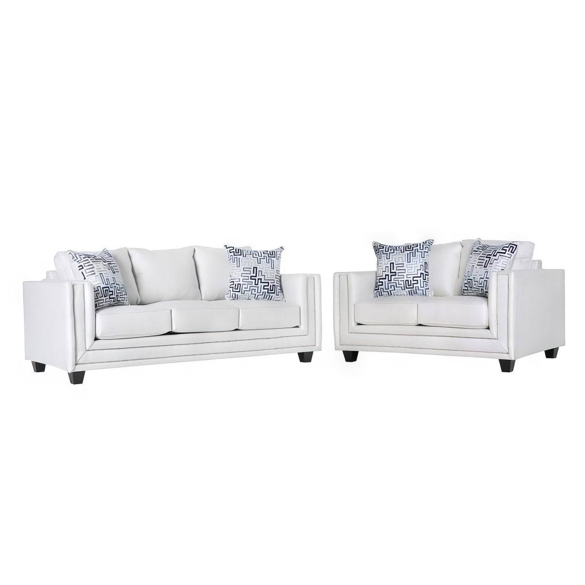 Picture of Benjara BM330286 Imna Sofa & Loveseat Set with 4 Accent Pillows - Chenille&#44; Off-White&#44; Blue & Black