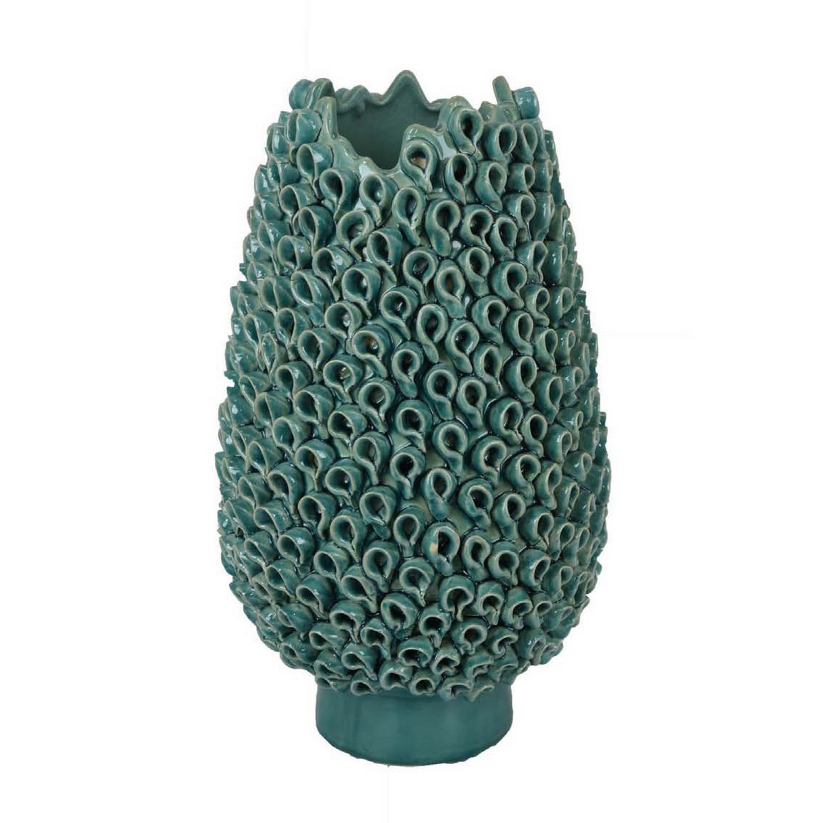 Picture of Benjara BM331449 16 in. Accent Flower Vase - 3D Coral Textured Ceramic&#44; Teal Green