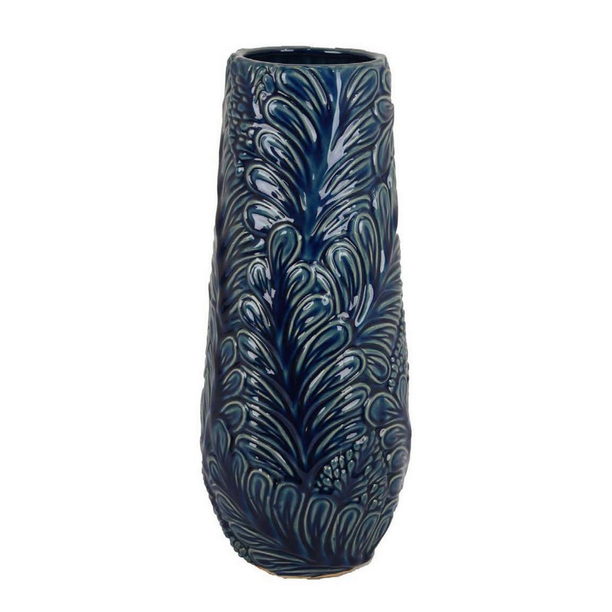 Picture of Benjara BM331468 18 in. Decorative Vase - Ceramic Body - 3D Textured Floral Pattern&#44; Blue