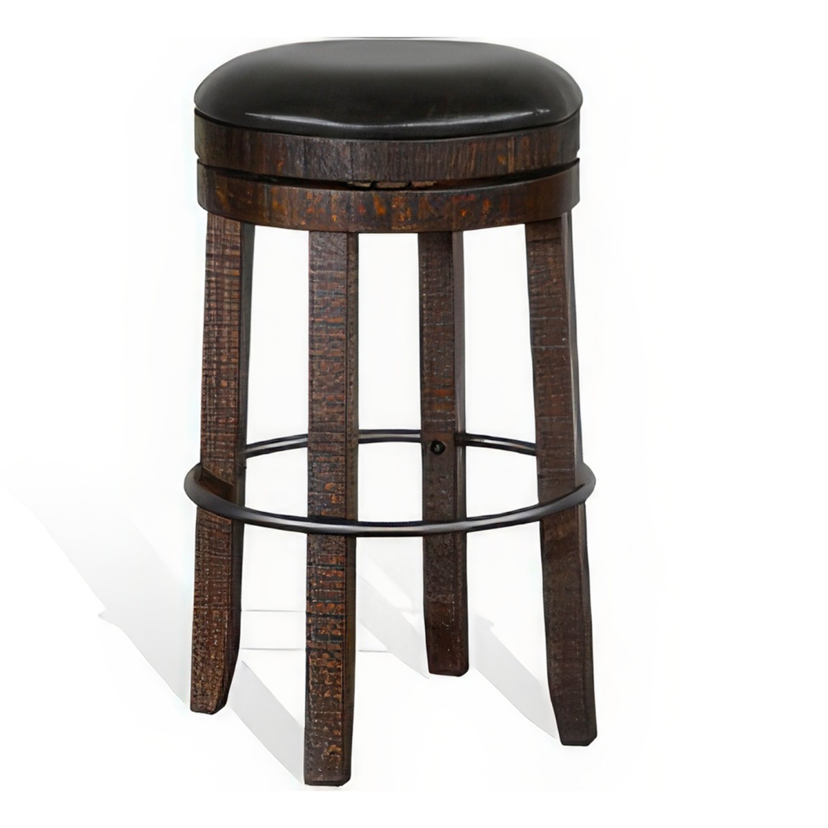 Picture of Benjara BM324880 Flint Swivel Barstool - Black Faux Leather - Dark Brown Wood&#44; Gray - Set of 2