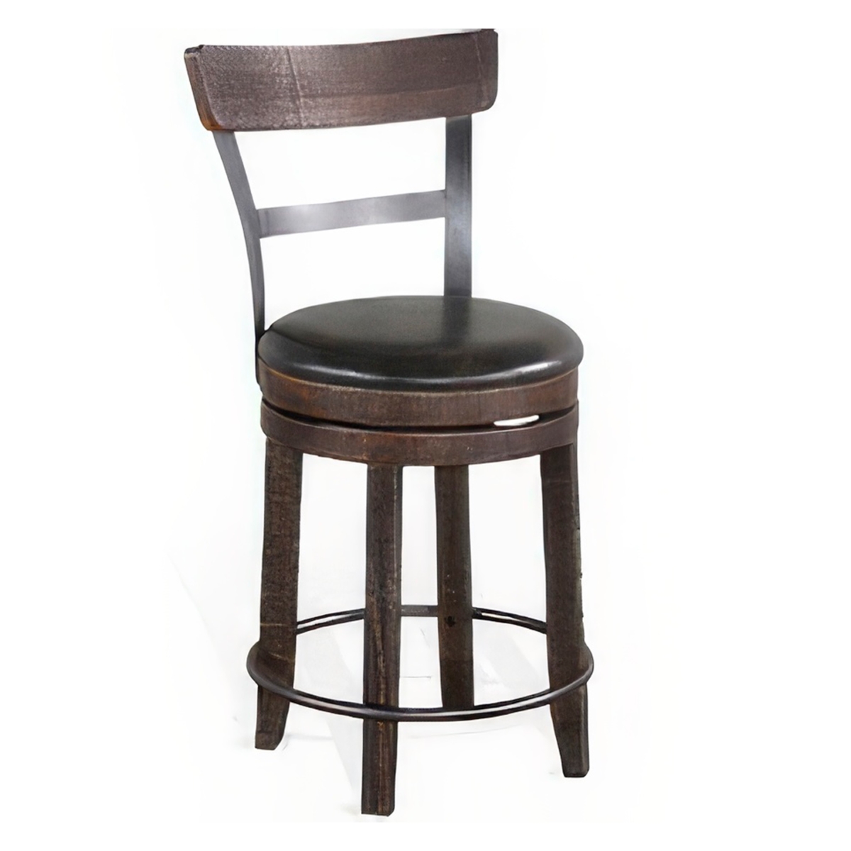 Picture of Benjara BM324881 Flint Swivel Counter Stool Chair - Black Faux Leather&#44; Brown & Gray - Set of 2