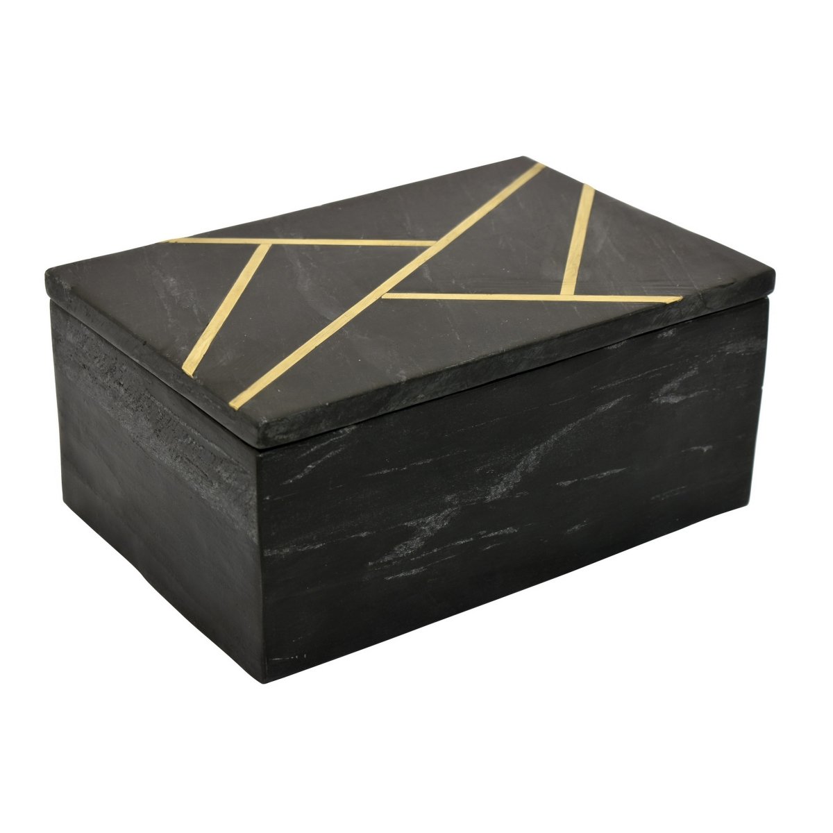 Picture of Benjara BM330175 9 in. Axel Decorative Storage Box - Gold Geometric Inlay - Black Marble