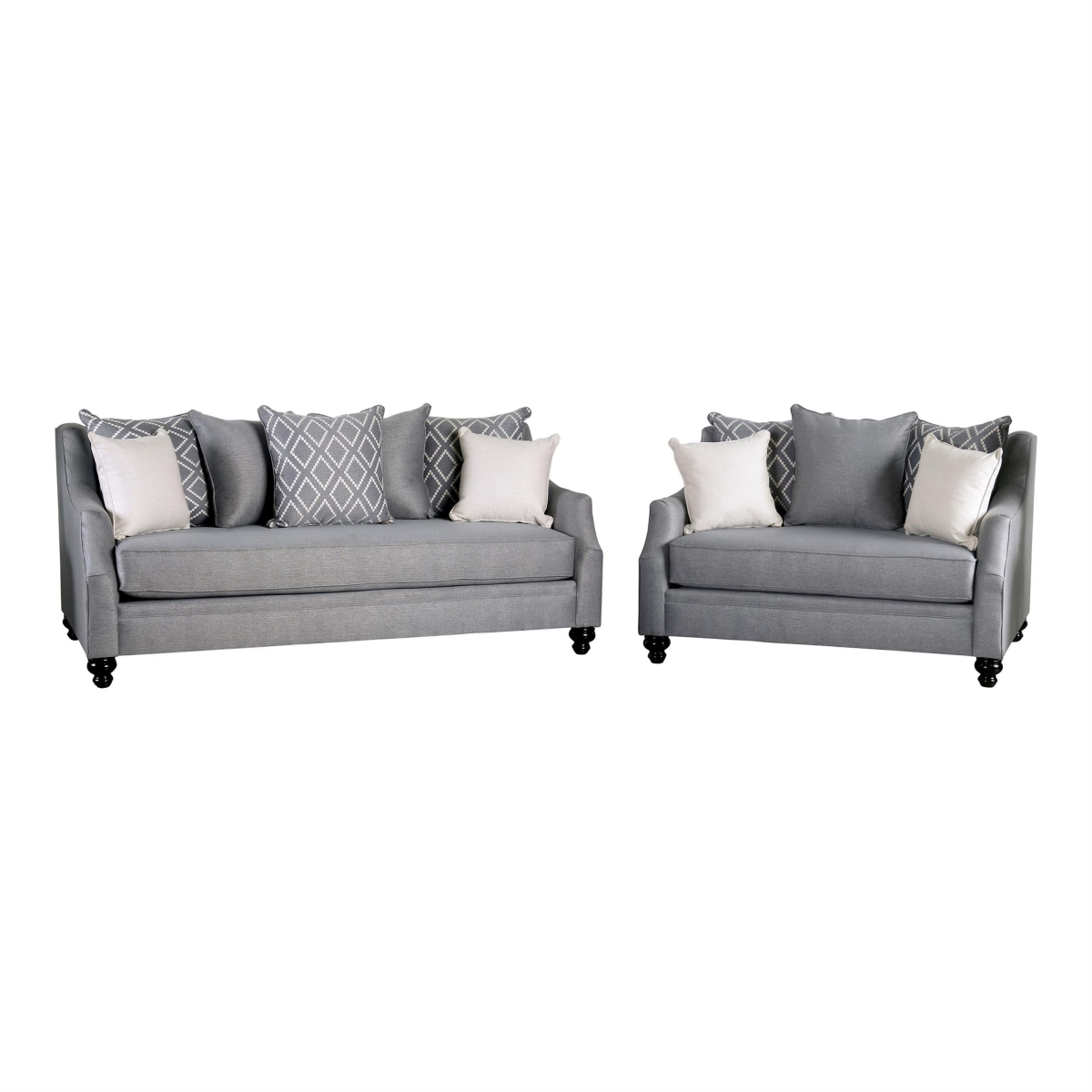 Picture of Benjara BM330283 Efyn Sofa & Loveseat Set - Loose Pillow Back - Burlap Weave&#44; Light Gray & Black