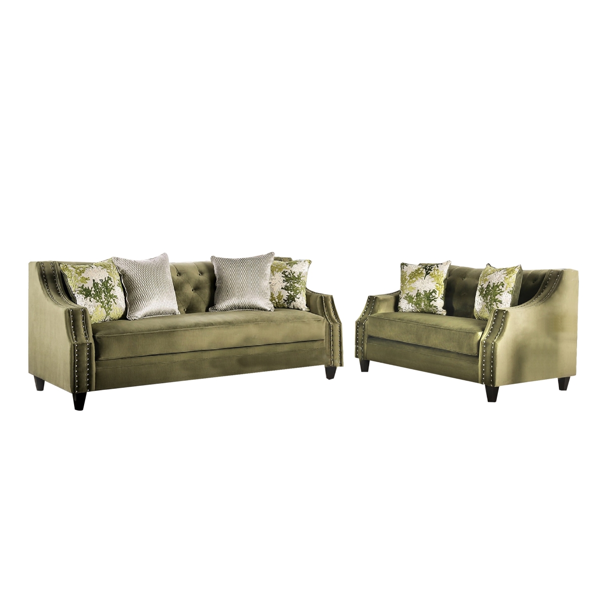 Picture of Benjara BM330289 Syna Sofa & Loveseat Set - Bench Style Seat - Green Tufted Microfiber&#44; Black