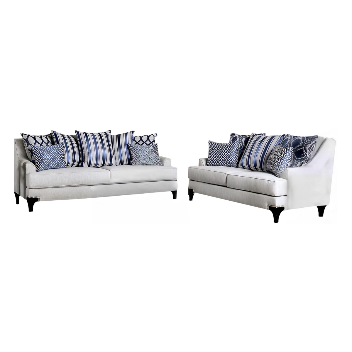 Picture of Benjara BM330424 Eton Sofa & Loveseat Set - 12 Throw Pillows - Light Gray Chenille&#44; Black - 2 Piece