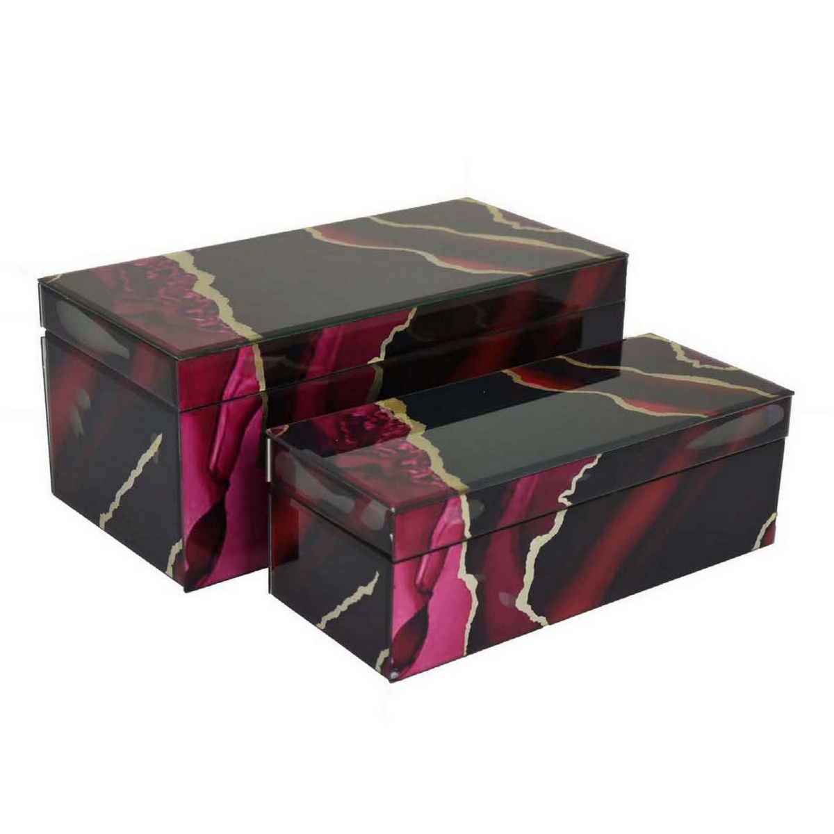 Picture of Benjara BM331369 Dory Decorative Box - Faux Marble Accent Glass&#44; Red&#44; Black & White - Set of 2