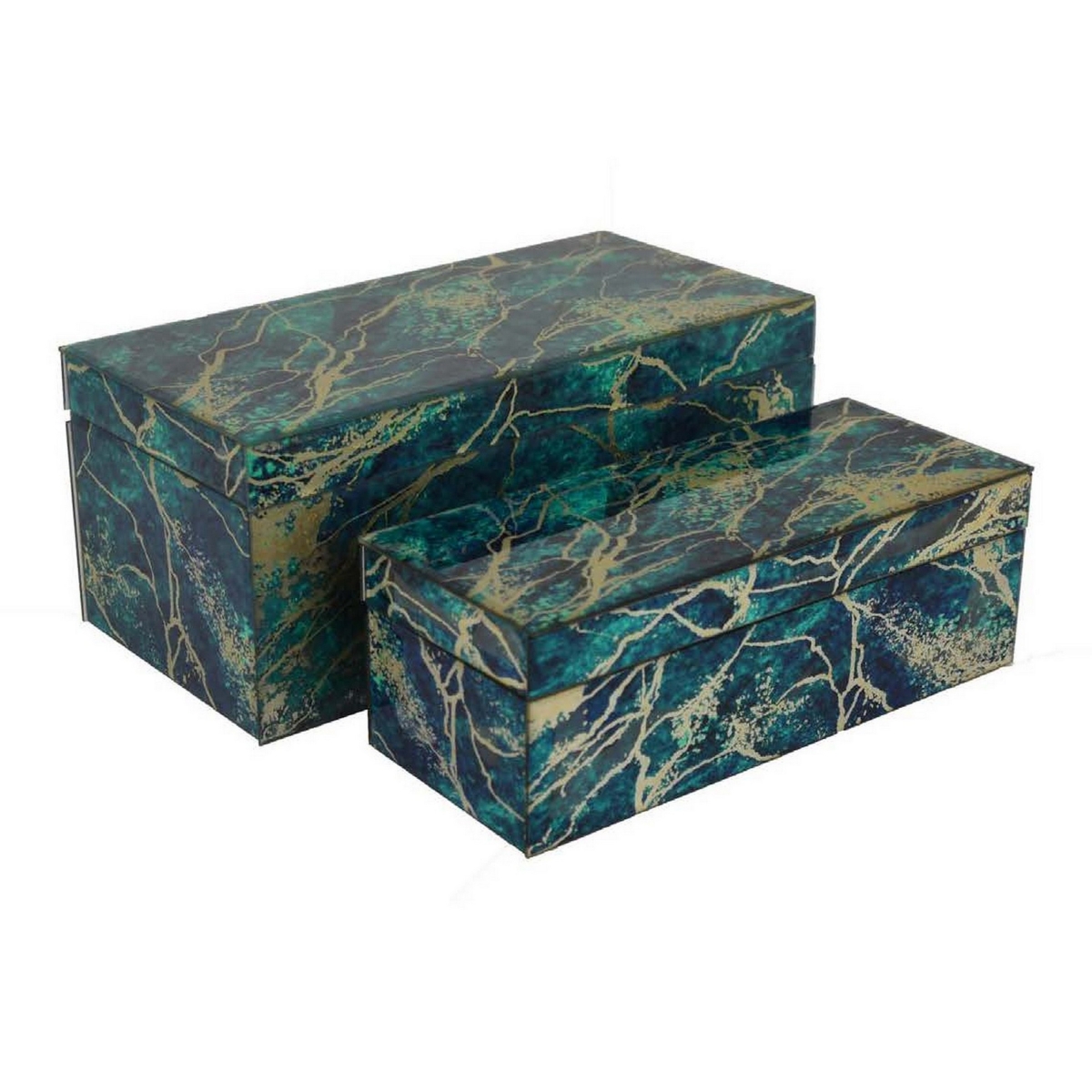 Picture of Benjara BM331371 Dory Decorative Box - Faux Marble Accent Glass&#44; Emerald Green & Blue - Set of 2