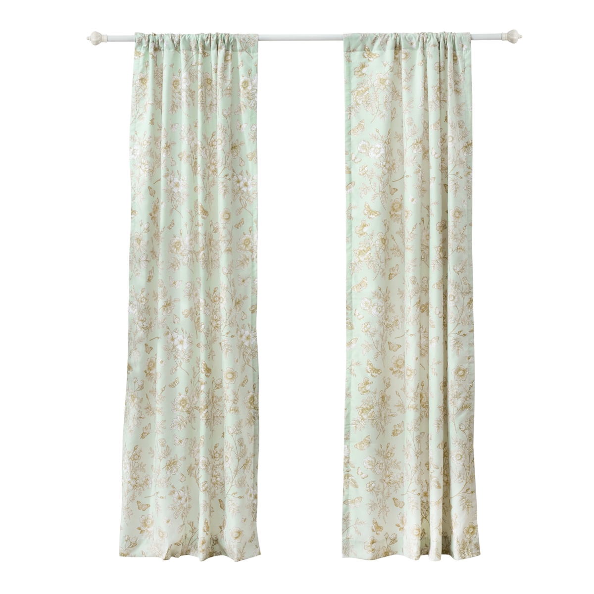 Picture of Benjara BM332775 Vola 2 Panel Curtain Set - Light Mint Green Microfiber - Floral Pattern