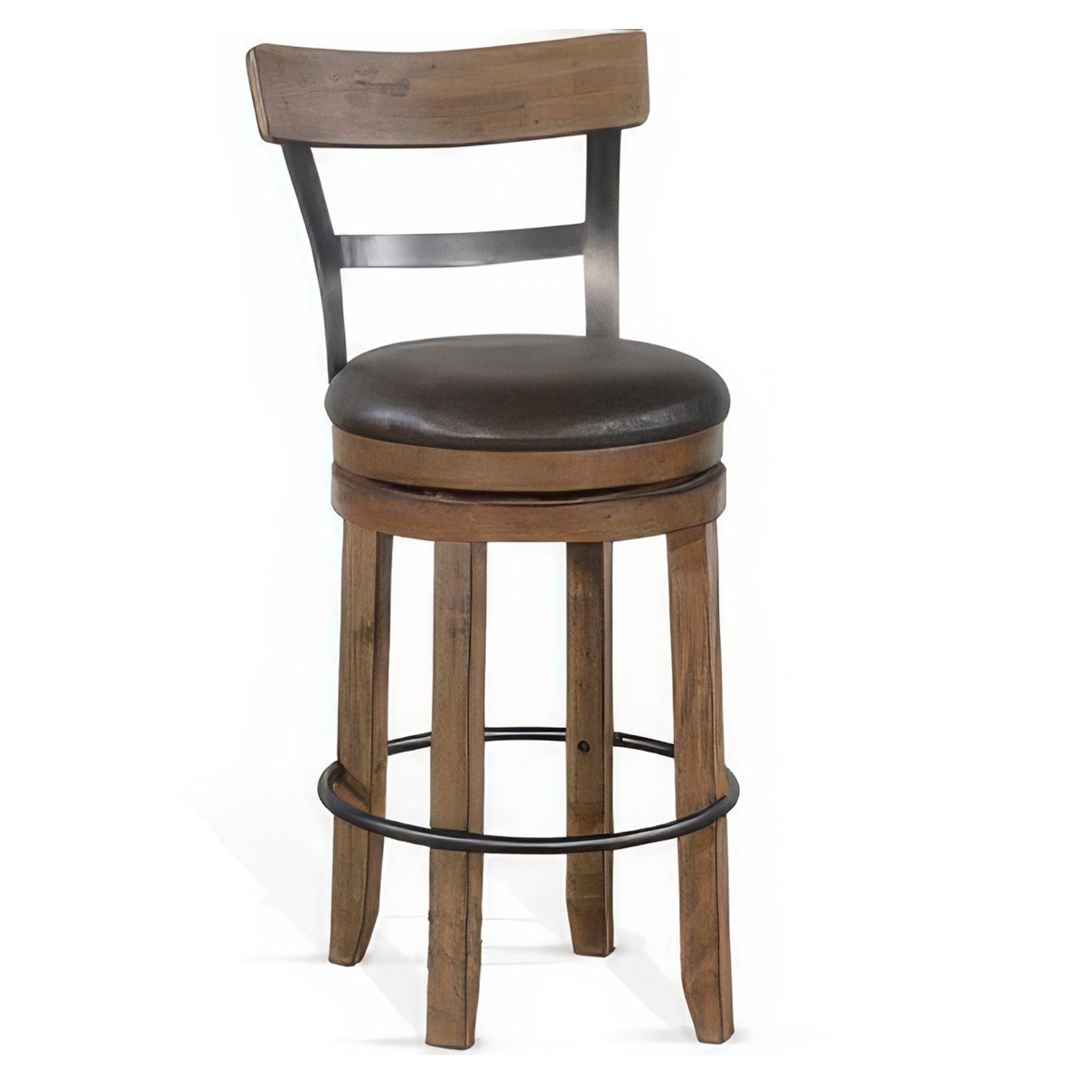 Picture of Benjara BM324874 Yael Swivel Barstool Chair - Gray Faux Leather&#44; Brown & Black - Set of 2
