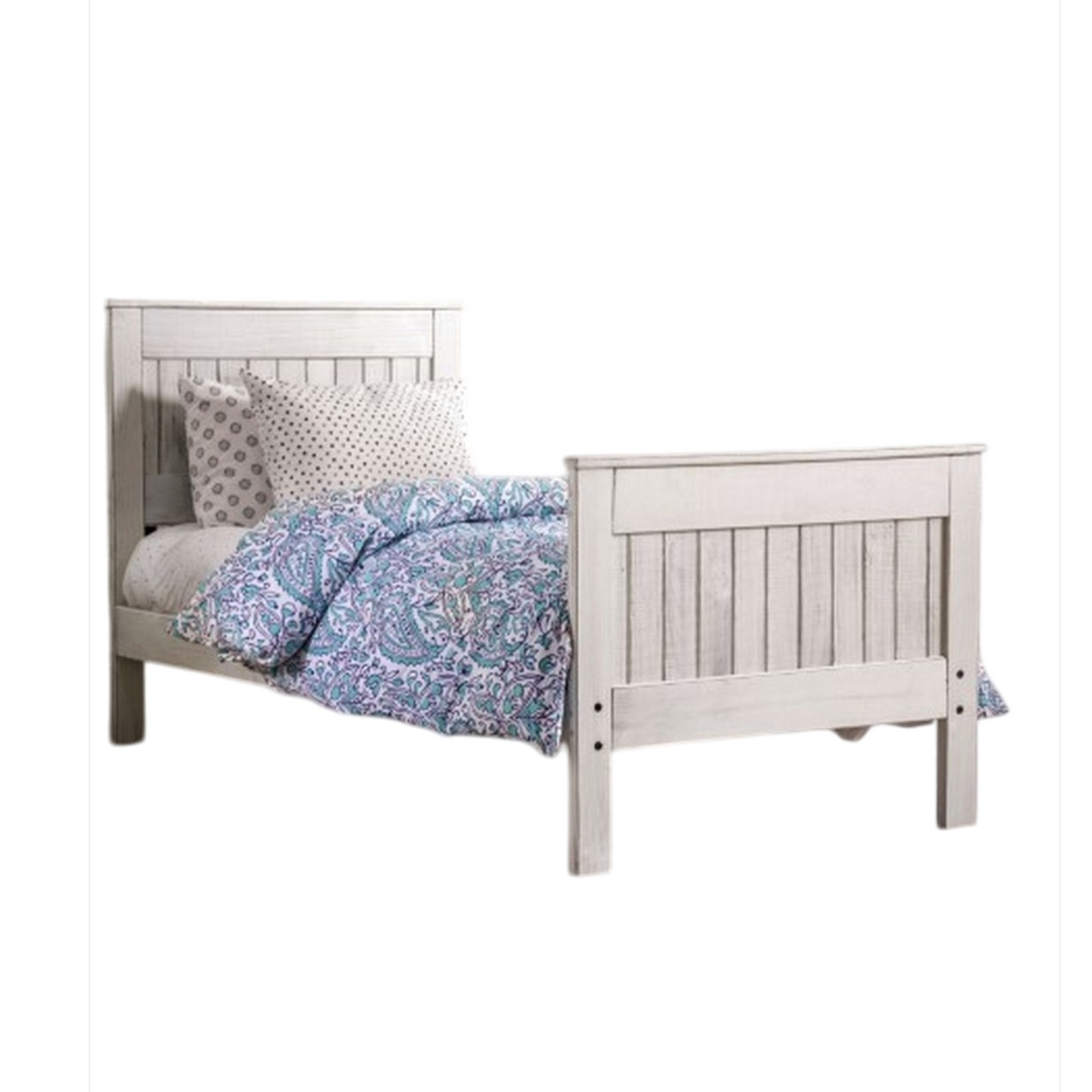 Picture of Benjara BM328853 Waly Bed - Farmhouse Plank Design - Classic Solid Pine Wood&#44; Weathered White - Full Size