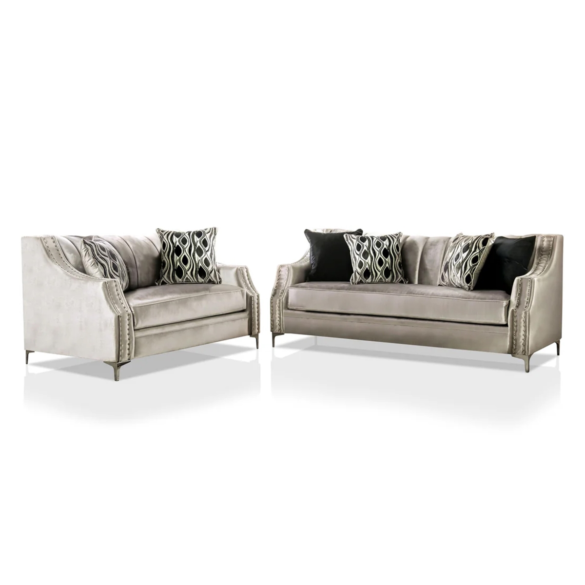 Picture of Benjara BM330291 Enny Sofa & Loveseat Set - 6 Accent Pillows - Chenille&#44; Silver & Black
